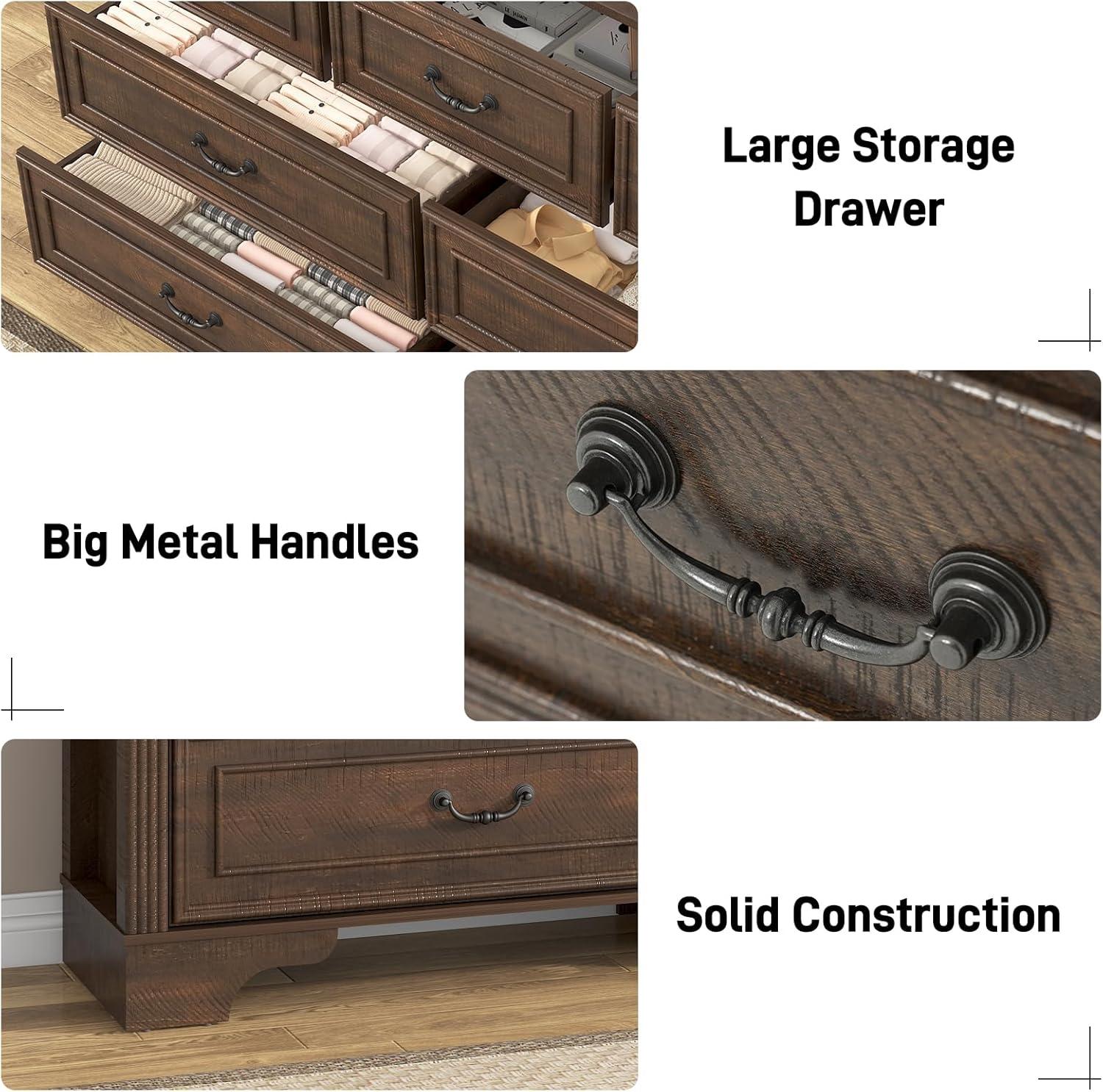 Charlton Home® 59" Farmhouse Dresser With 7 Spacious Drawers – Rustic Wooden Storage Cabinet For Bedroom, Living Room, Or Entryway