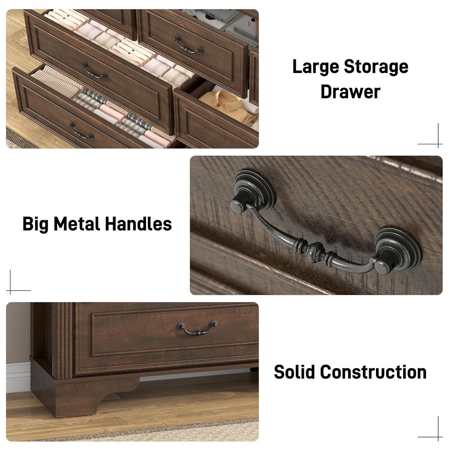 Charlton Home® 59" Farmhouse Dresser With 7 Spacious Drawers – Rustic Wooden Storage Cabinet For Bedroom, Living Room, Or Entryway