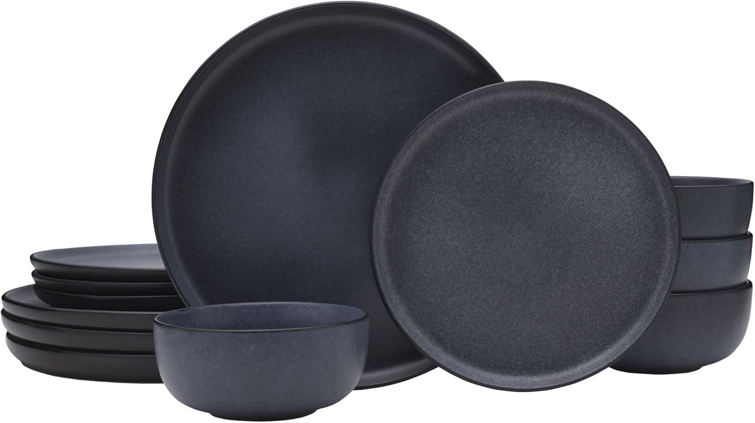 Matte Black Ceramic 12-Piece Dinnerware Set, Service for 4