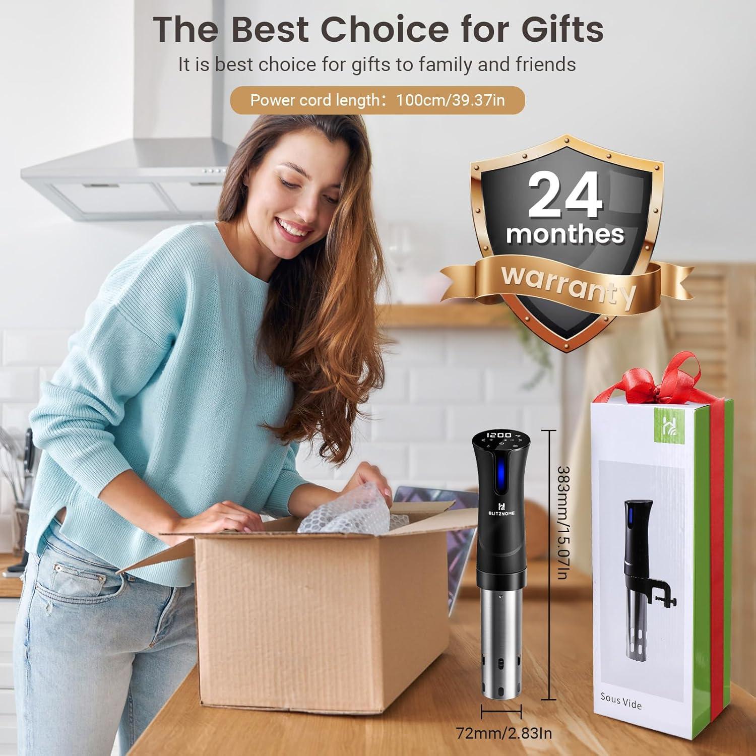 BlitzHome 1100W Sous Vide Cooker with Temperature Setting, Timer, Breath Light Reminder Function