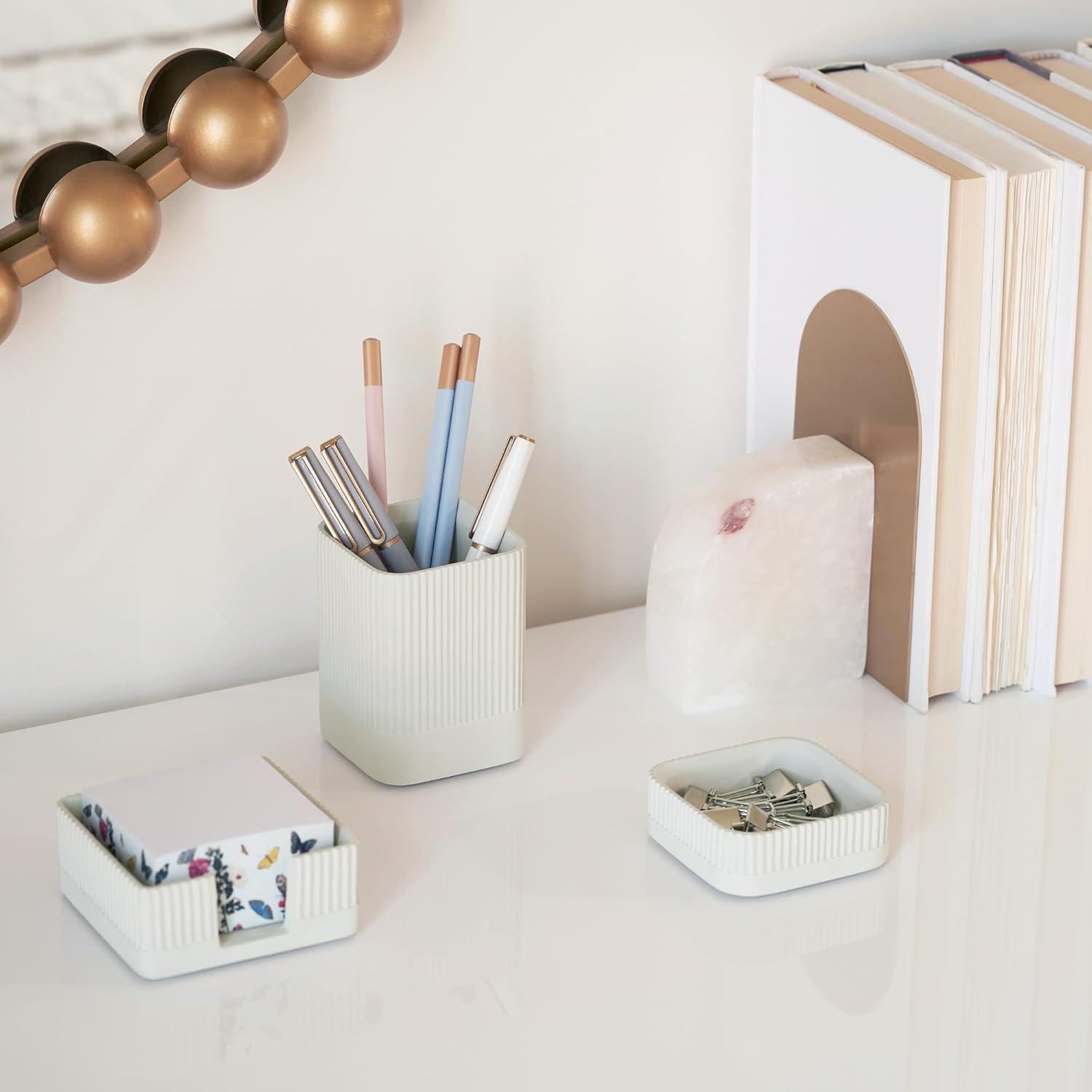 Minimalist White Concrete Desk Organizer Set of 3