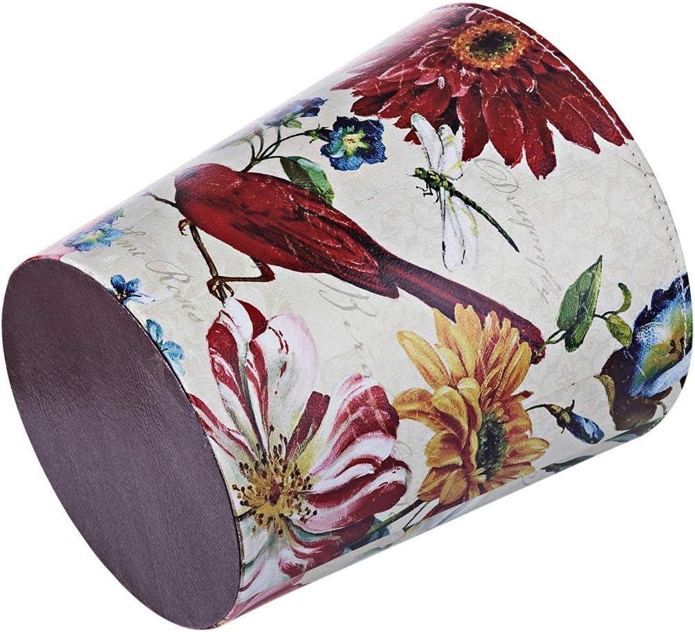 Retro Floral Pattern Waterproof Cylindrical Trash Can