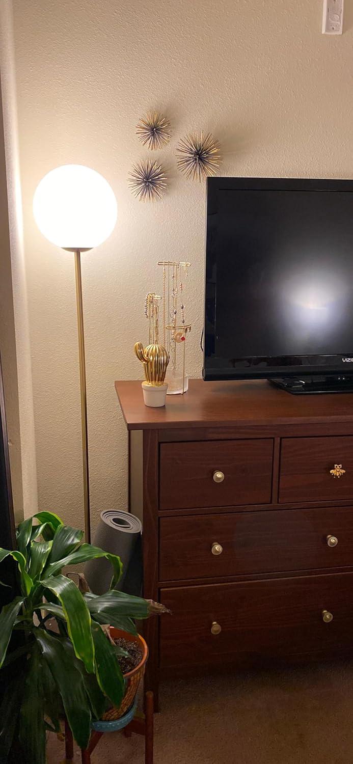 Brightech Luna Industrial Modern LED Floor Lamp with Glass Round Globe Shade