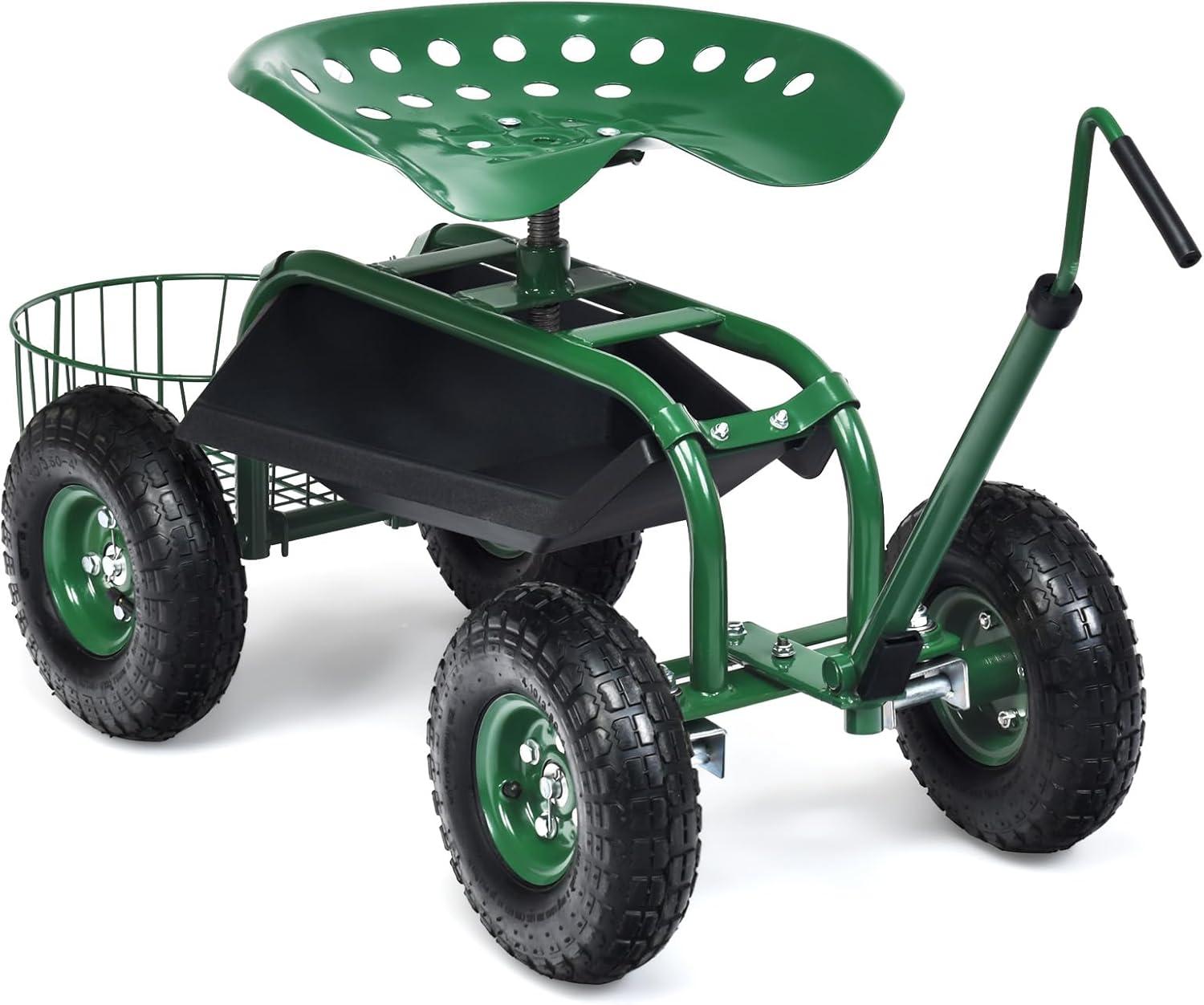 Spaco 4-Wheel Rolling Garden Cart Work Seat, Wagons Carts, Carts with Wheels, Utility Cart