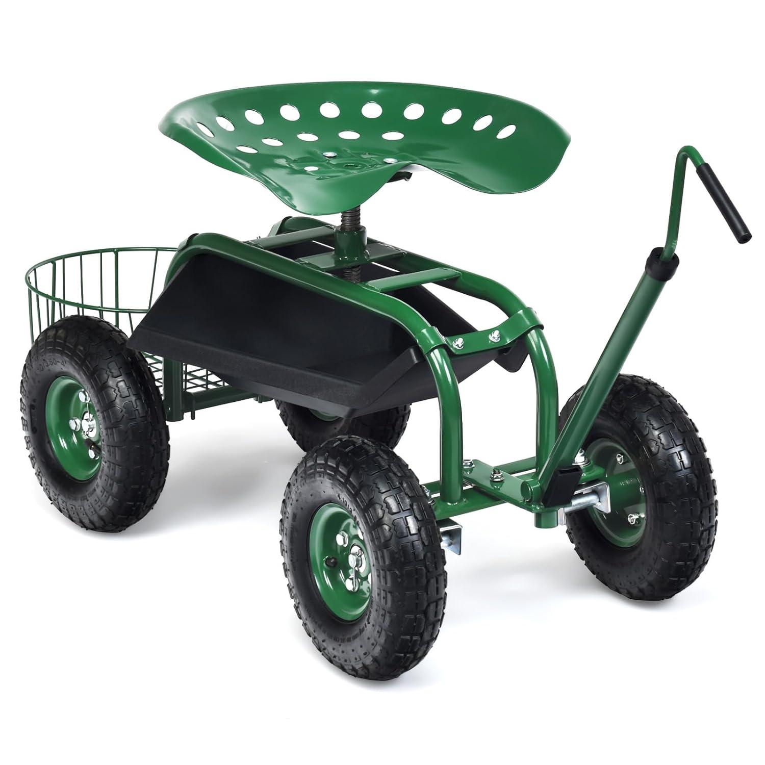 Spaco 4-Wheel Rolling Garden Cart Work Seat, Wagons Carts, Carts with Wheels, Utility Cart