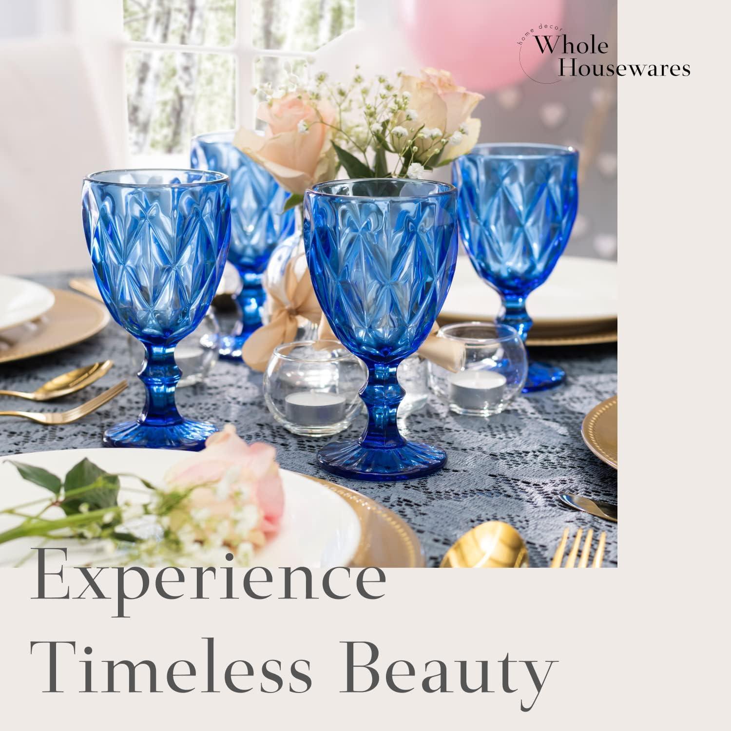 WHOLE HOUSEWARES 9.5 Oz Blue Colored Vintage Glass Drinkware Set | Set of 6, Cobalt Blue