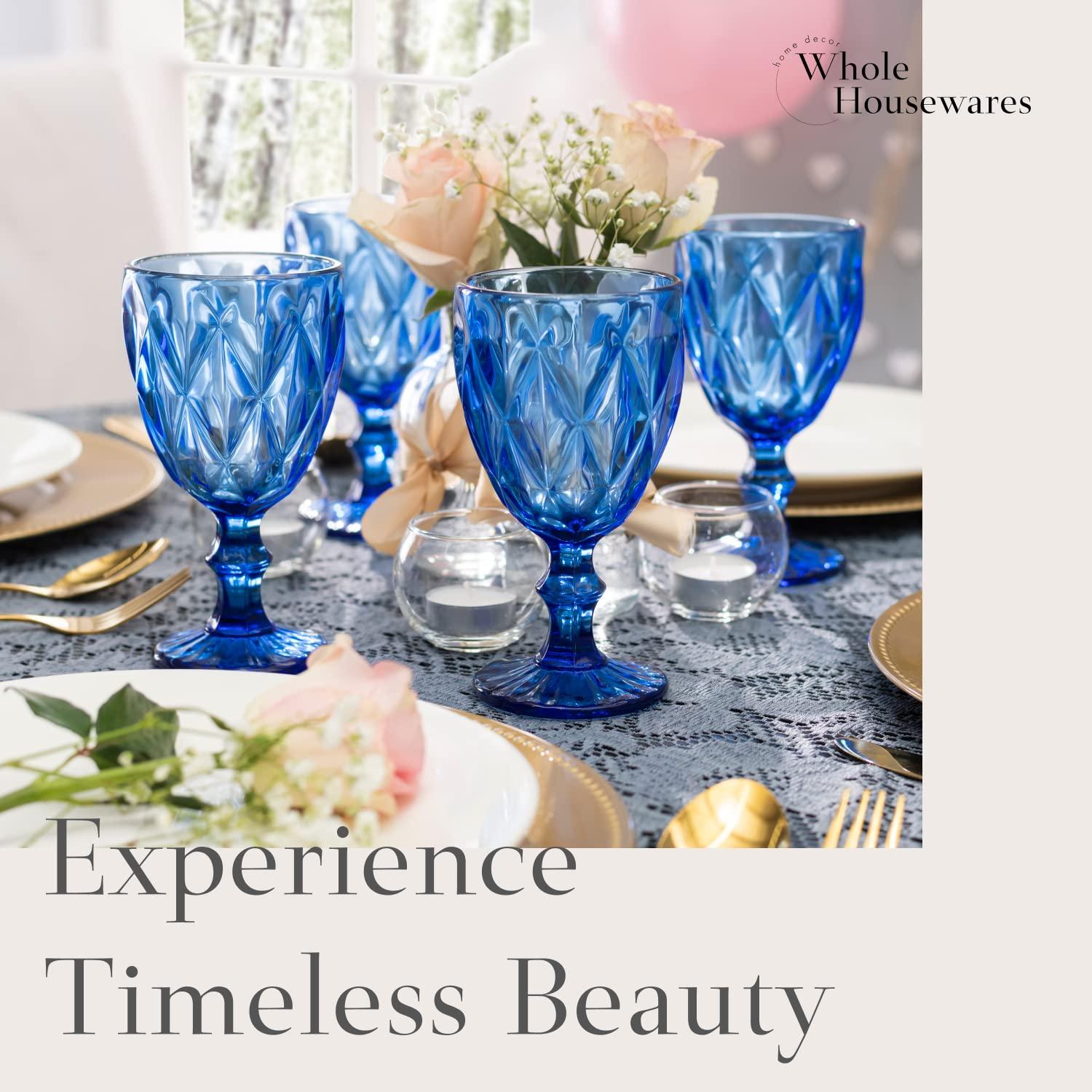 WHOLE HOUSEWARES 9.5 Oz Blue Colored Vintage Glass Drinkware Set | Set of 6, Cobalt Blue