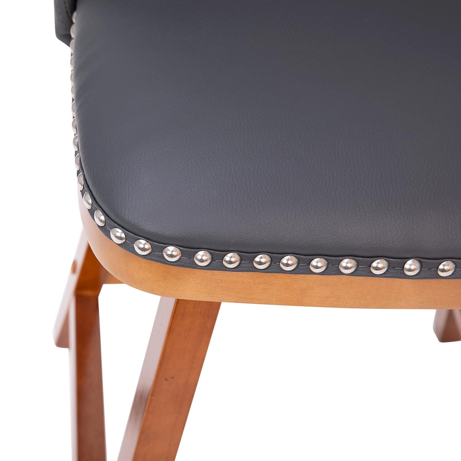 Flash Furniture 2 Pack Commercial Walnut Finish Wood Barstools with Nail Trim-Charcoal Faux Linen