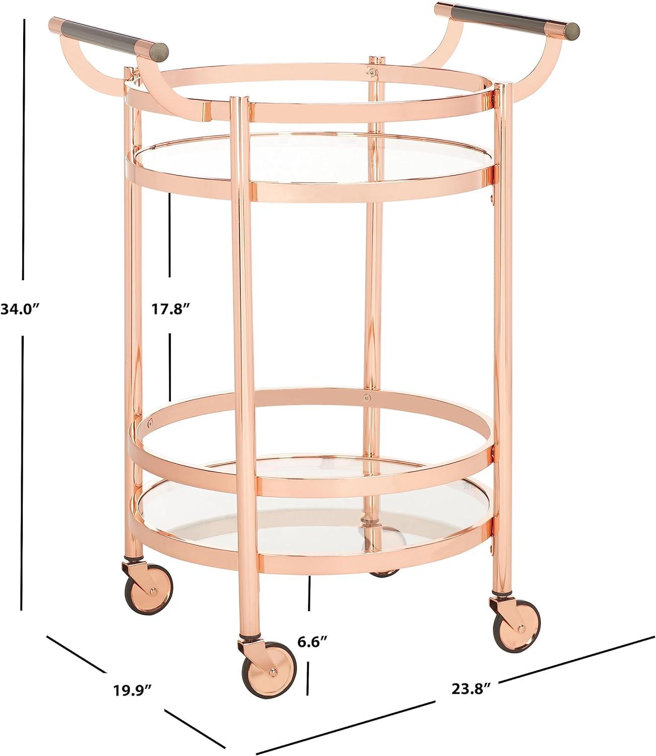 Contemporary Chic Rose Gold & Black Nickel Round Bar Cart with Glass Tiers
