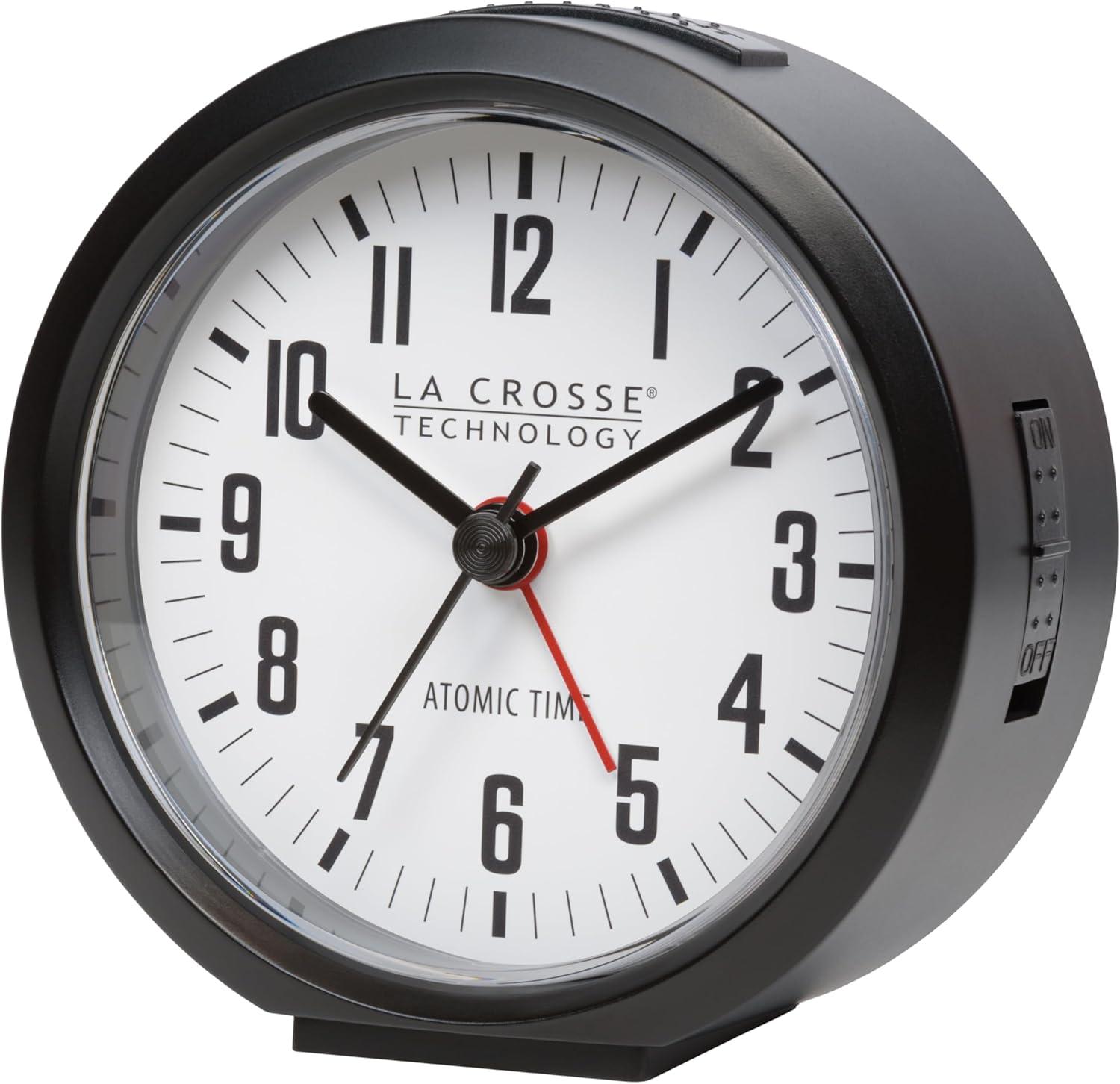 La Crosse Technology 4-Inch Round Black Atomic Analog Alarm Clock, 617-710B