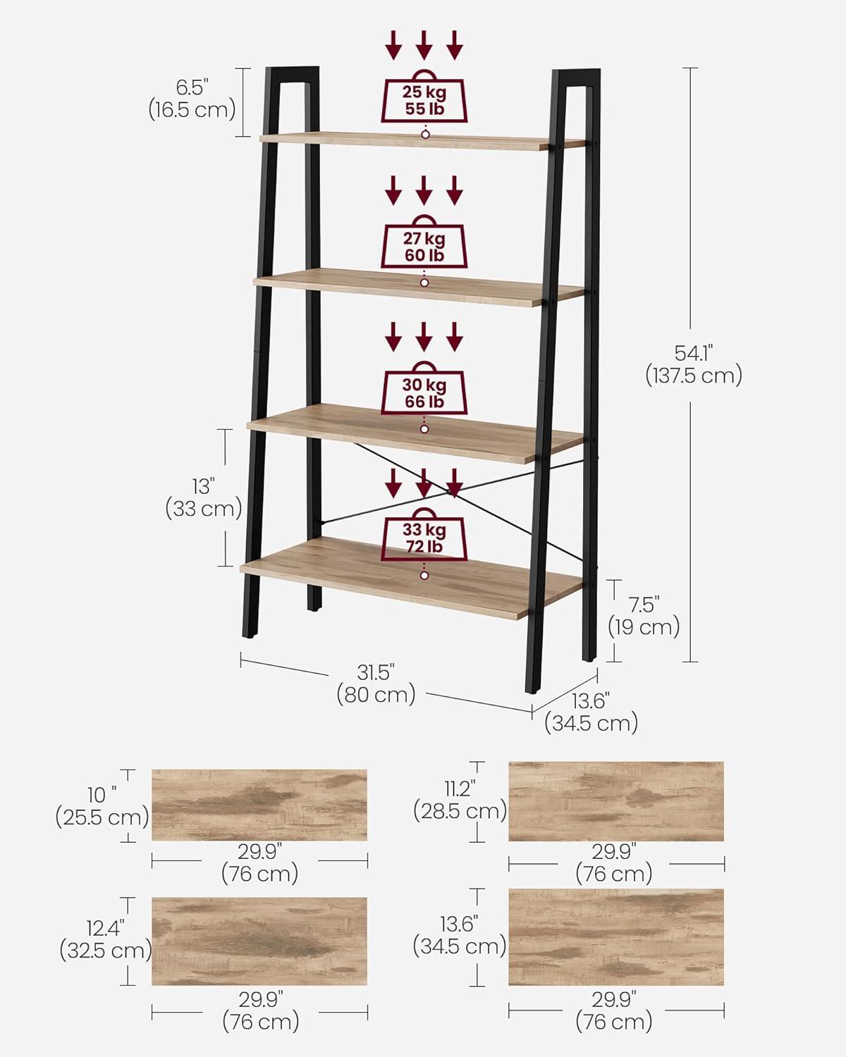 Camel Brown and Black 4-Tier Adjustable Ladder Shelf