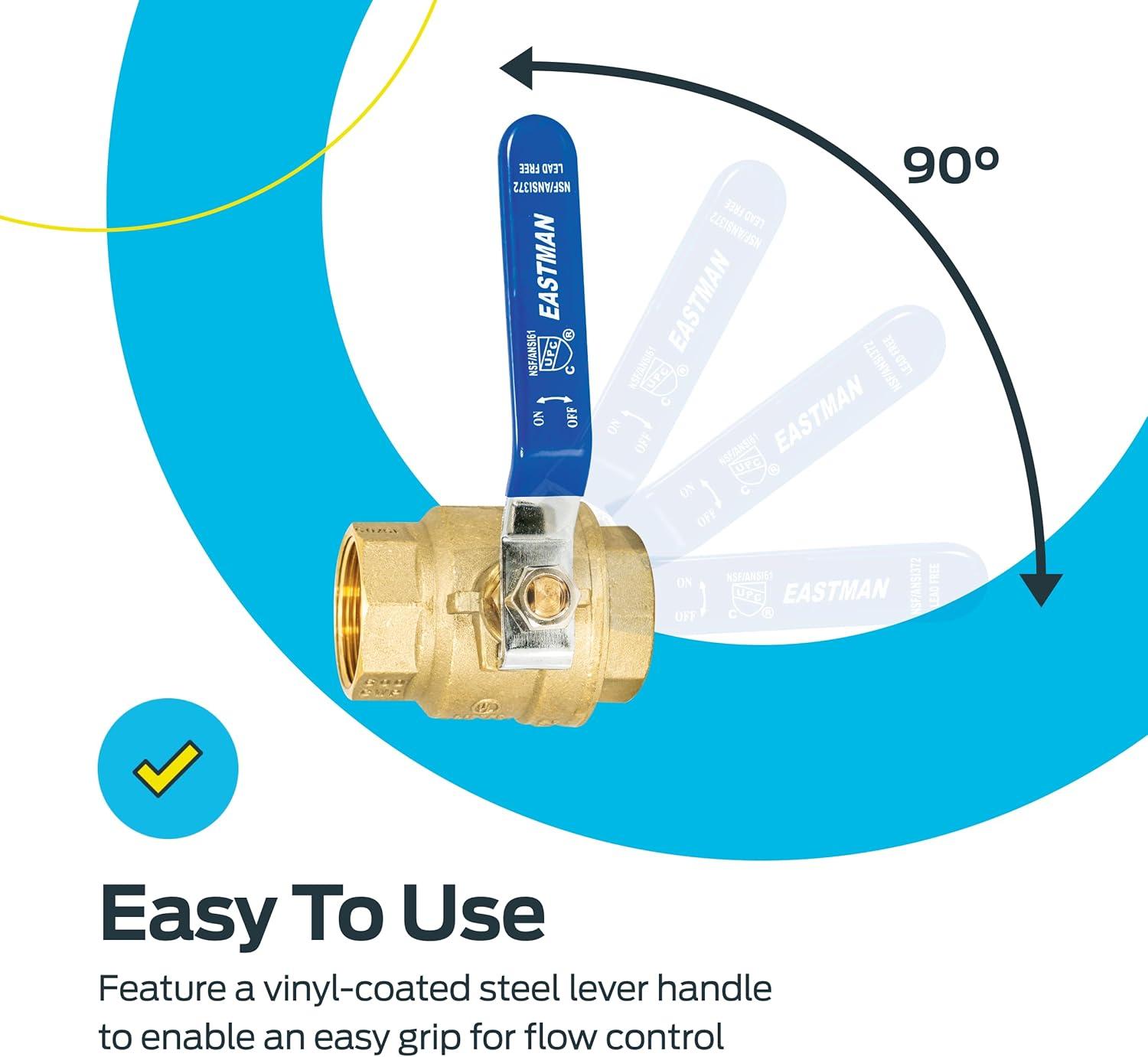 Eastman 20053LF Válvula de Bola de Puerto Completo de Alta Resistencia, IPS de 1-1/2 Pulgadas, Latón