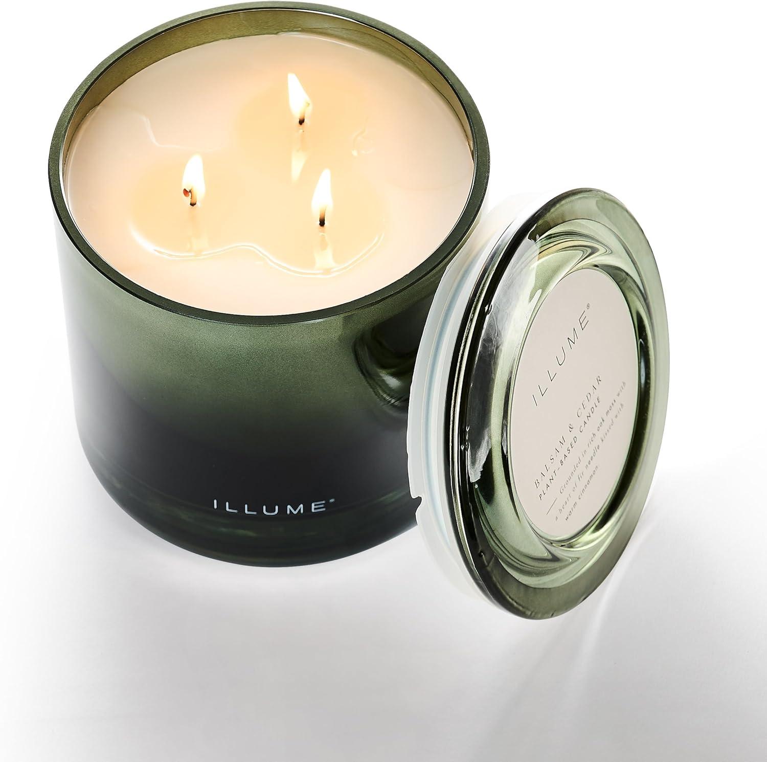 ILLUME Noble Holiday Balsam & Cedar Large Crackle Glass Candle