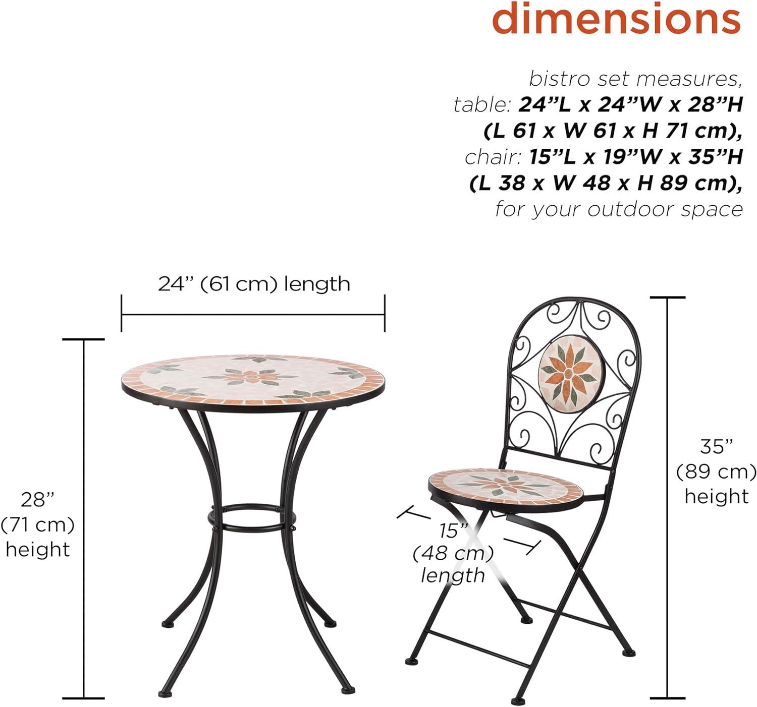 Alpine Corporation 3-Piece Iron Mosaic Tile Patio Bistro Set, Light Brown