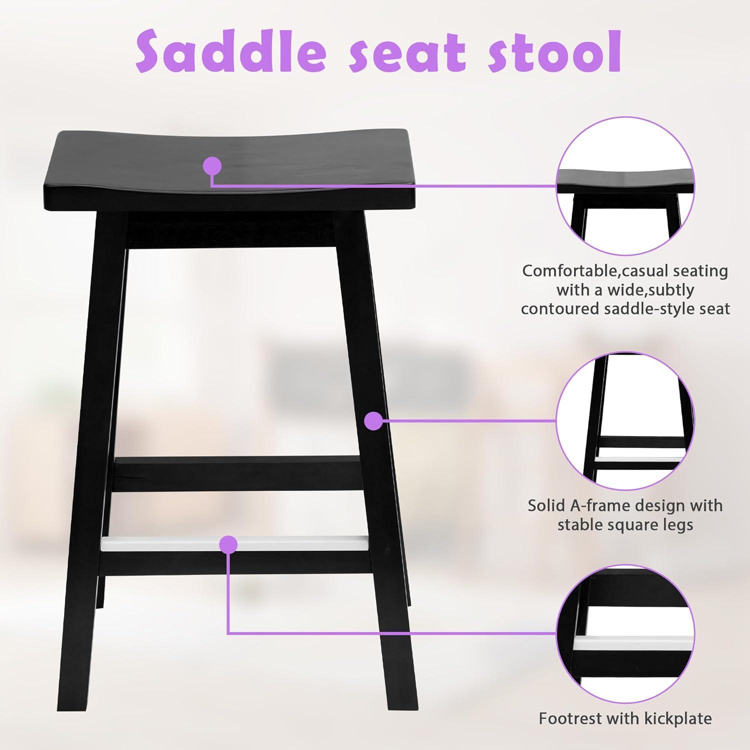 QuellQuest Bar Stools Set of 2 for Kitchen Counter Solid Wooden Saddle Stools 24-Inch/30-Inch Height (Brown, 24 in)