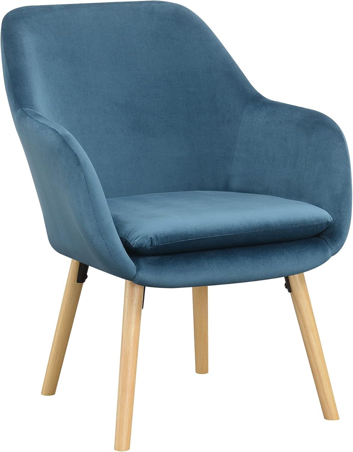 Charlotte Blue Velvet Wingback Accent Chair with Light Oak Legs