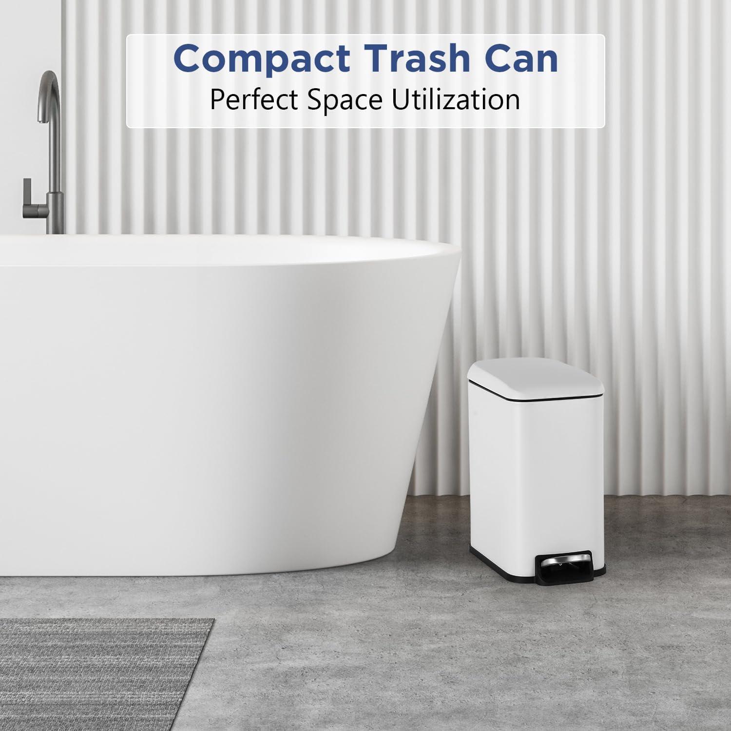 5 L / 1.3 Gallon Trash Can with Lid,Step Pedal Trash Bin Slim Trash Can Stainless Steel Garbage Can with Removable Inner Bucket for Small Spaces, White (1 Pack)