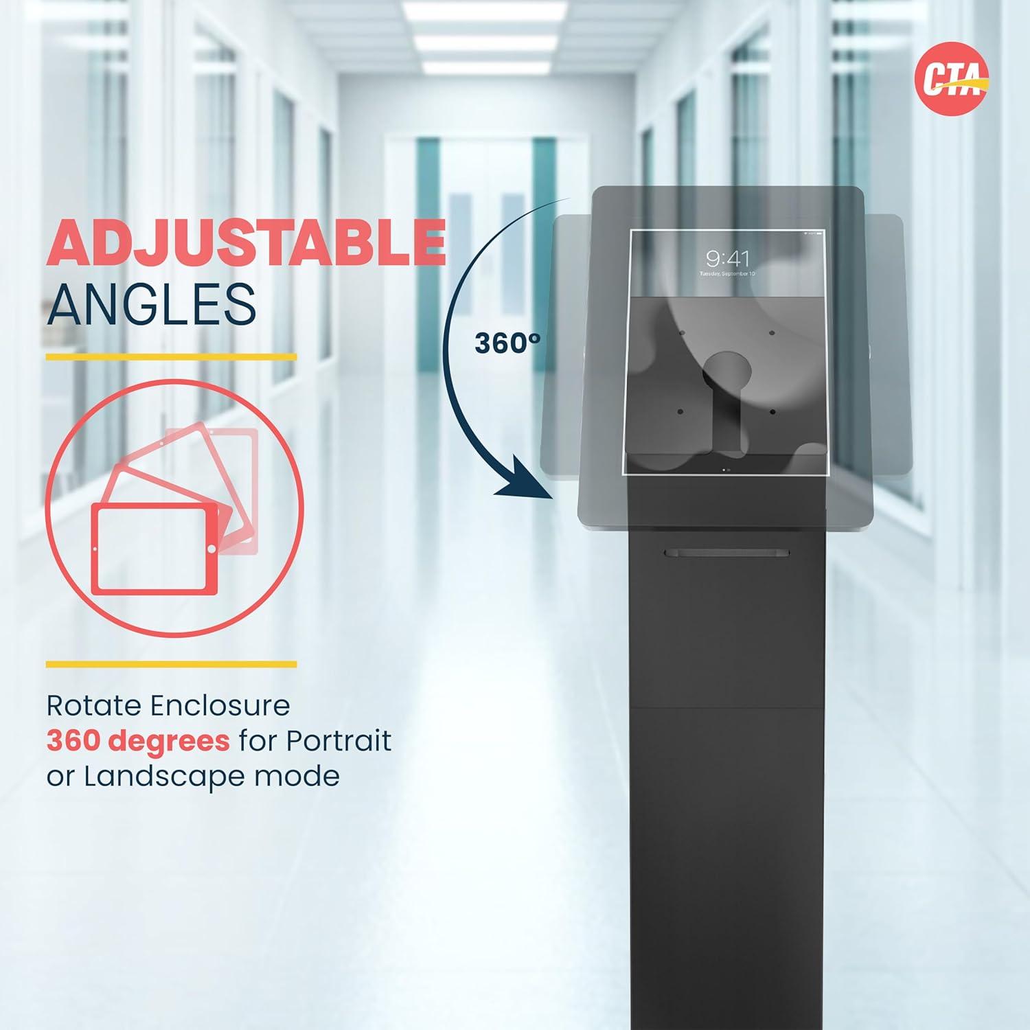 CTA Digital Kiosk with Printer Shelf VESA Compatible Floor Stand Kiosk with Enclosed Printer Storage & Cable Management for Retail POS - Ordering Screens & More - Black (PAD-PARAFP)