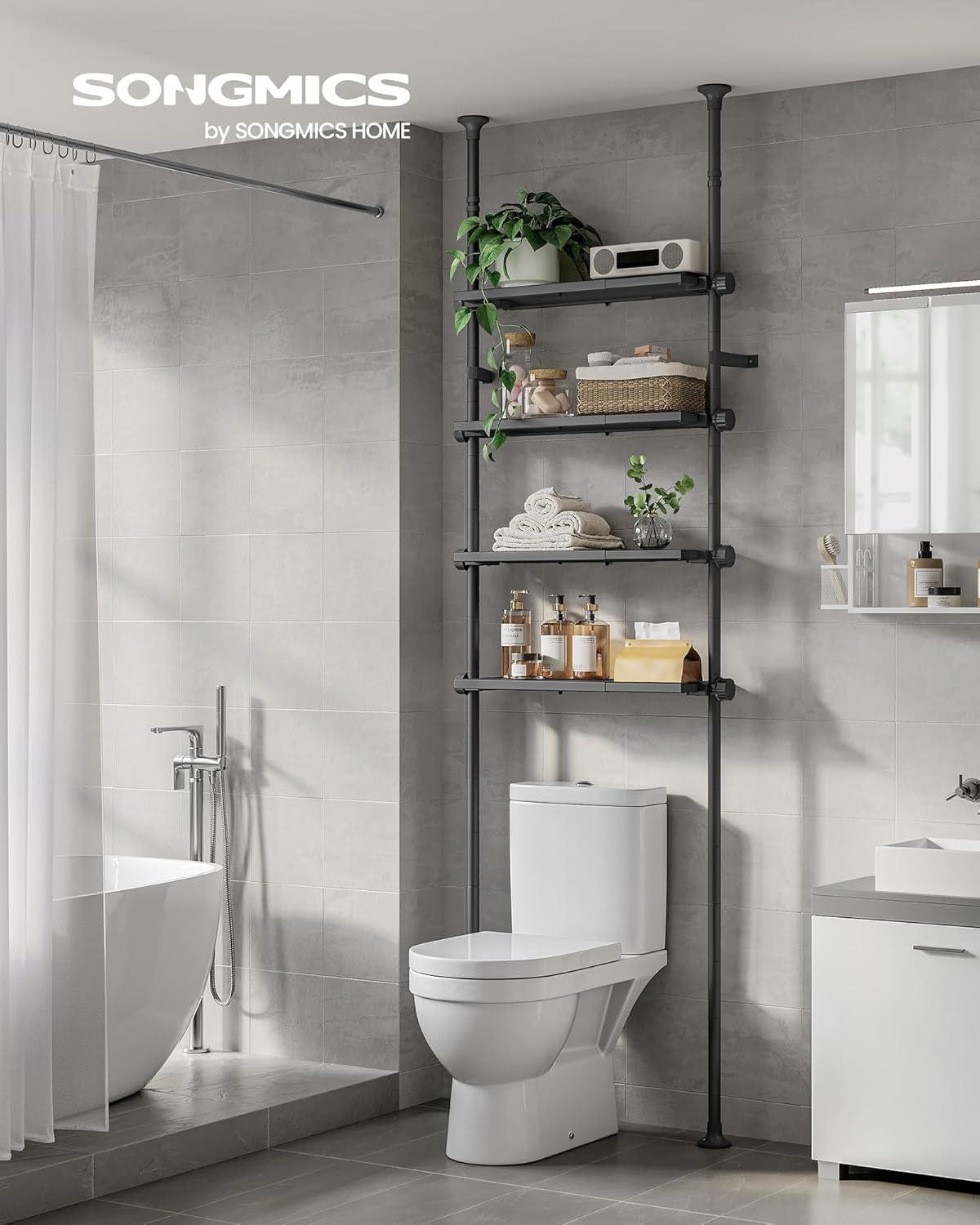 Ink Black Adjustable Over-the-Toilet 4-Tier Storage Shelf