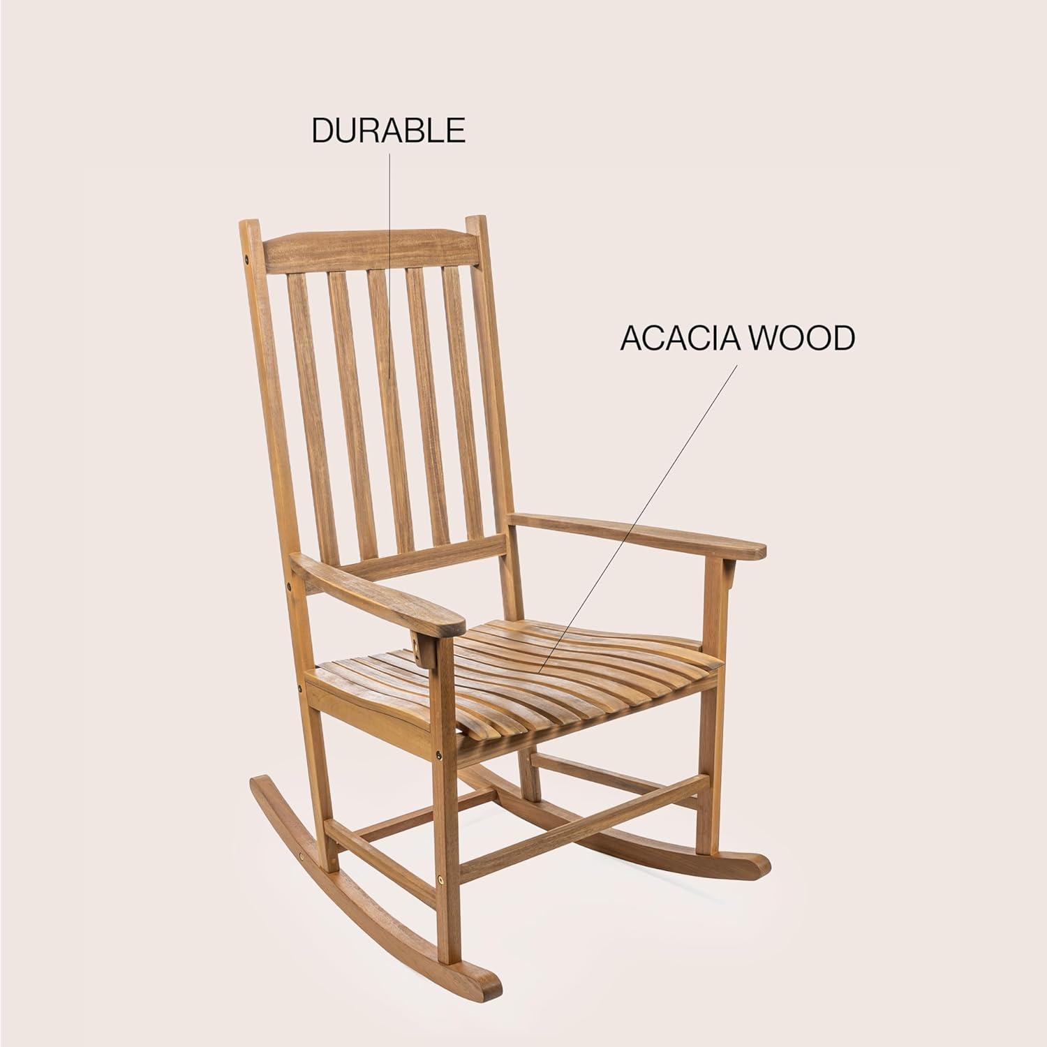 Seagrove Farmhouse Classic Slat-Back 350-LBS Support Acacia Wood Outdoor Rocking Chair, Teak Brown - JONATHAN Y