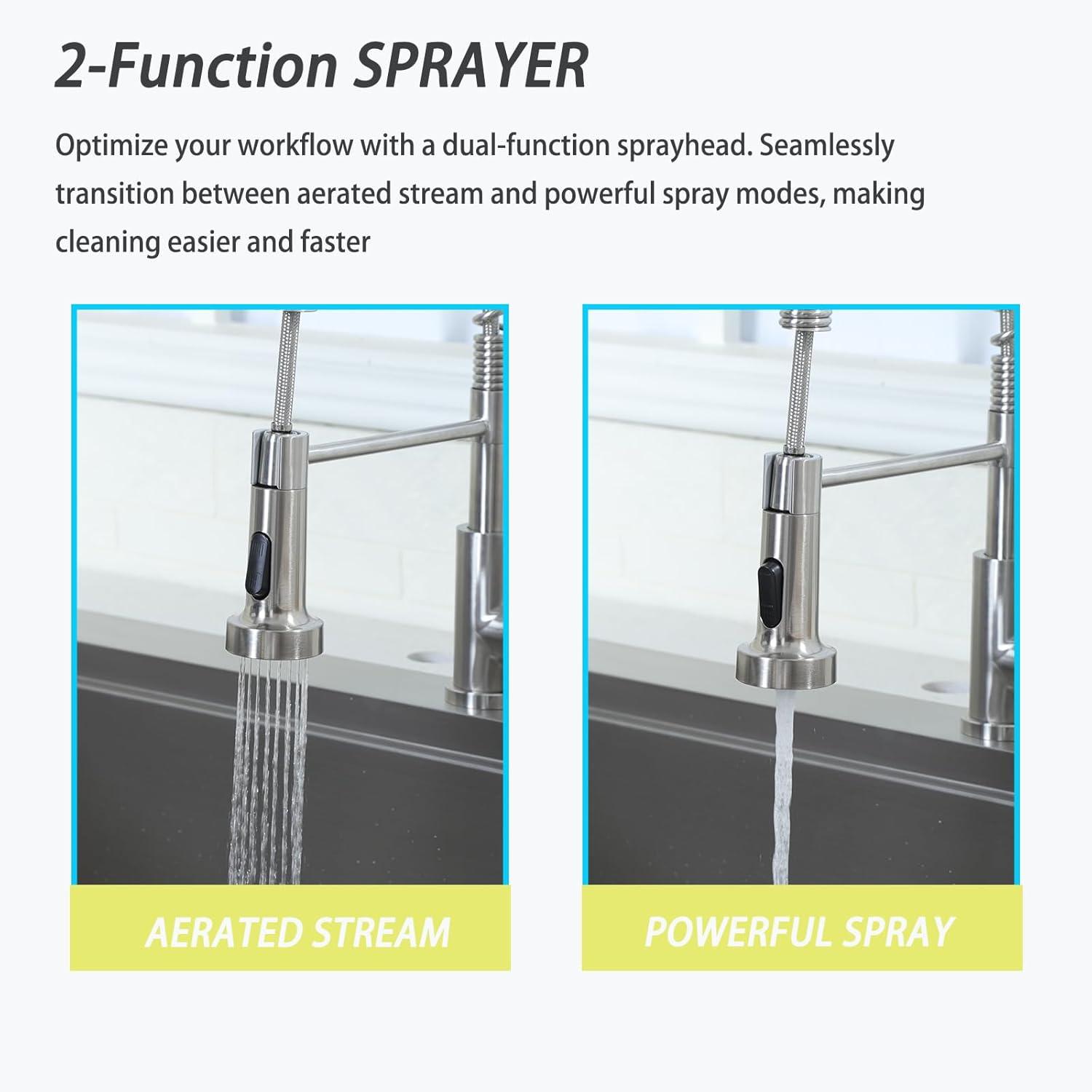 SHACO Kitchen Faucet, Stainless Steel Kitchen Faucet with Pull Down Sprayer, Commercial Single Handle Spring Faucet for Farmhouse Camper Laundry Utility RV Wet Bar Sink Brushed Nickel