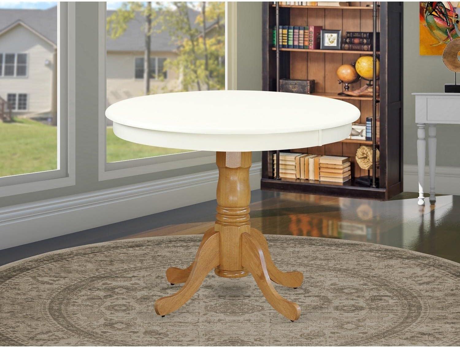 Contemporary Round Oak & Linen White Extendable Dining Table