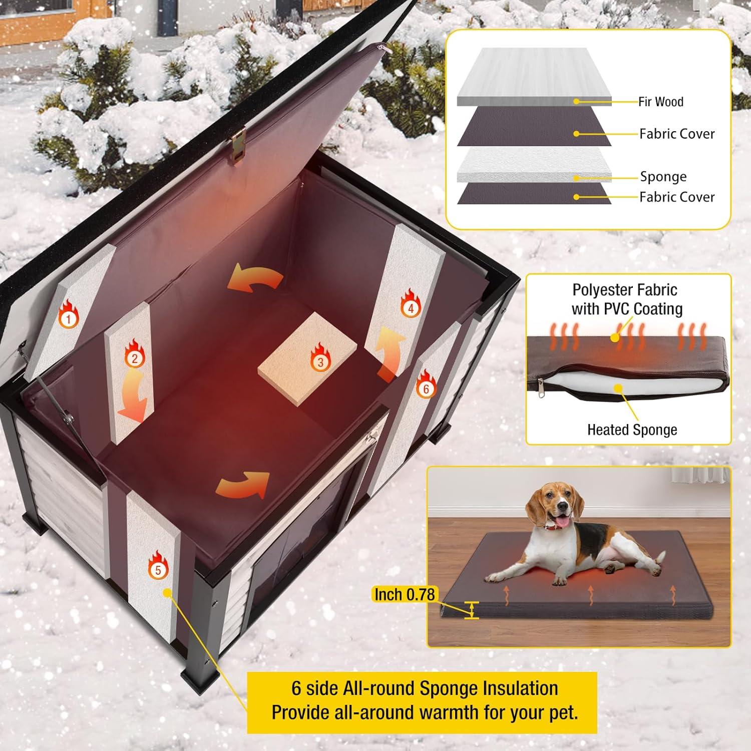 Aivituvin-AIR86-IN Large Insulated Dog House Off-White 43.3"(L) x 29.4" (W) x 33.4"(H)