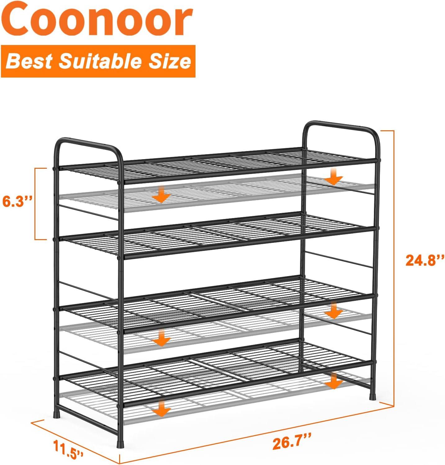 4-Tier Shoes Rack Shelf for Closet Metal Stackable Shoe Organizer, Expandable & AdjustableWire Grid, Black