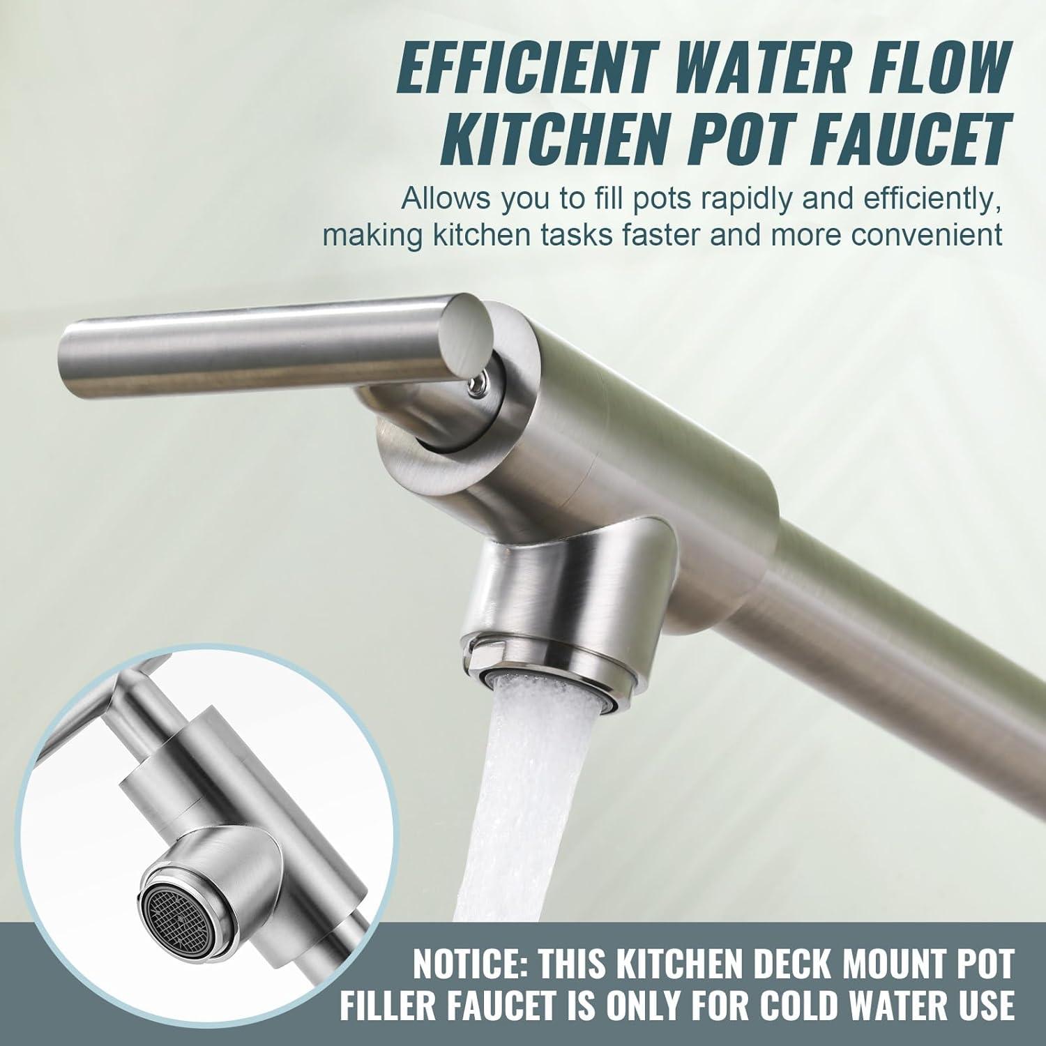 Wowow Pot Filler Faucet Deck Mount Stove Faucet, Solid Brass Pot Filler Brushed Nickel Kitchen Folding Faucet