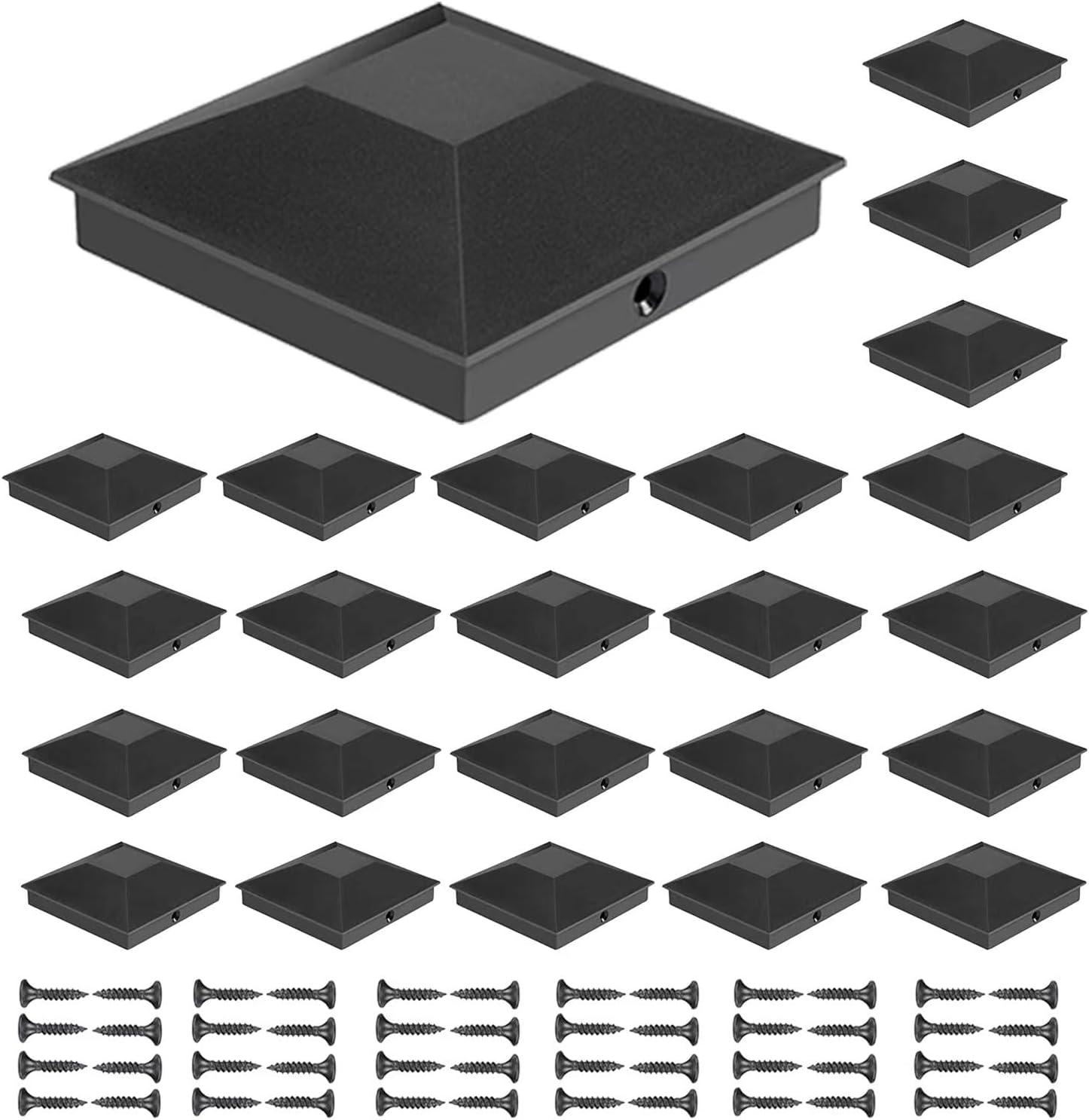 Black PP Plastic 3.5" x 3.5" Fence Post Caps, 24-Pack