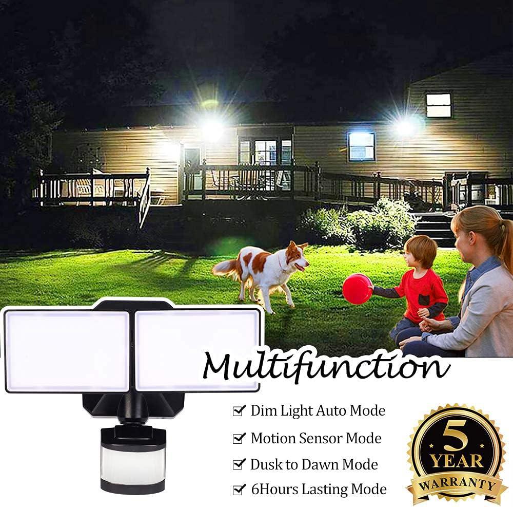 Dusk-to-Dawn Floodlights with Motion Sensor, 5000K Daylight White, ETL Certified, IP65 Outdoor Dual-Head Rotatable LED Security Flood Light for Porch, Driveway, EMANER (Black Fixture, 2-Pack)