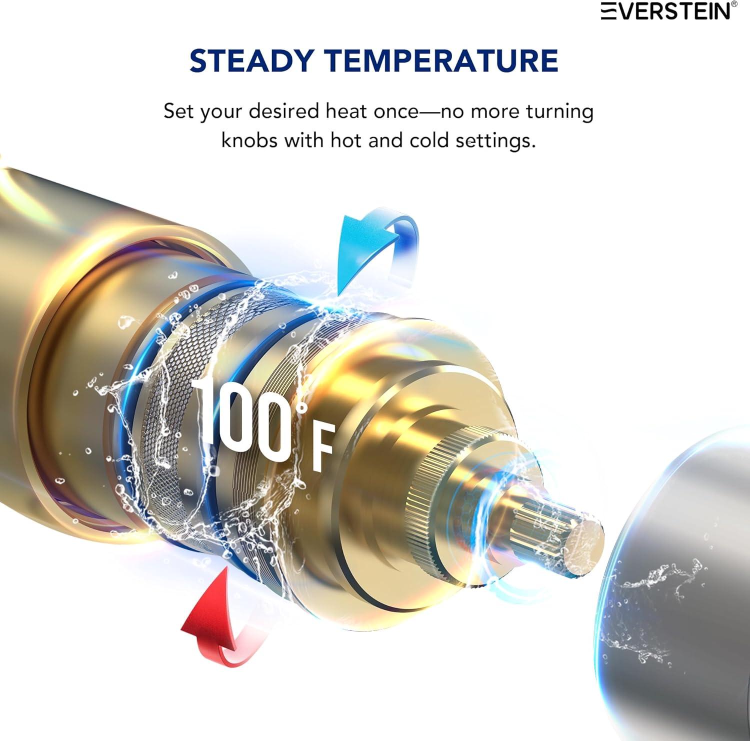 EVERSTEIN Thermostatic Rainfall Shower Faucet, 12-Inch High-Pressure Dual Showerheads System with Rough-In Valve SFS1007-NK12