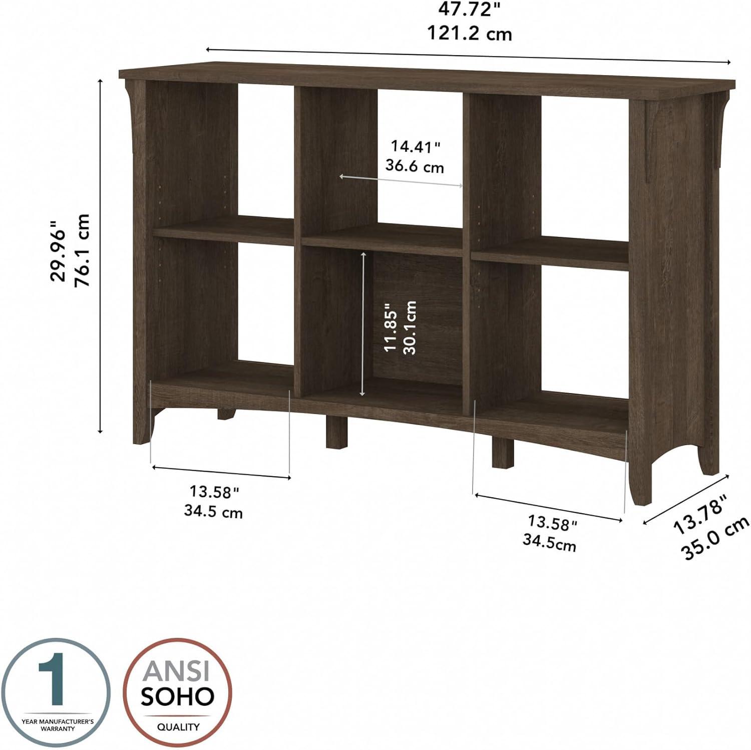 Bush Furniture Salinas 6 Cube Bookcase Organizer, Ash Brown