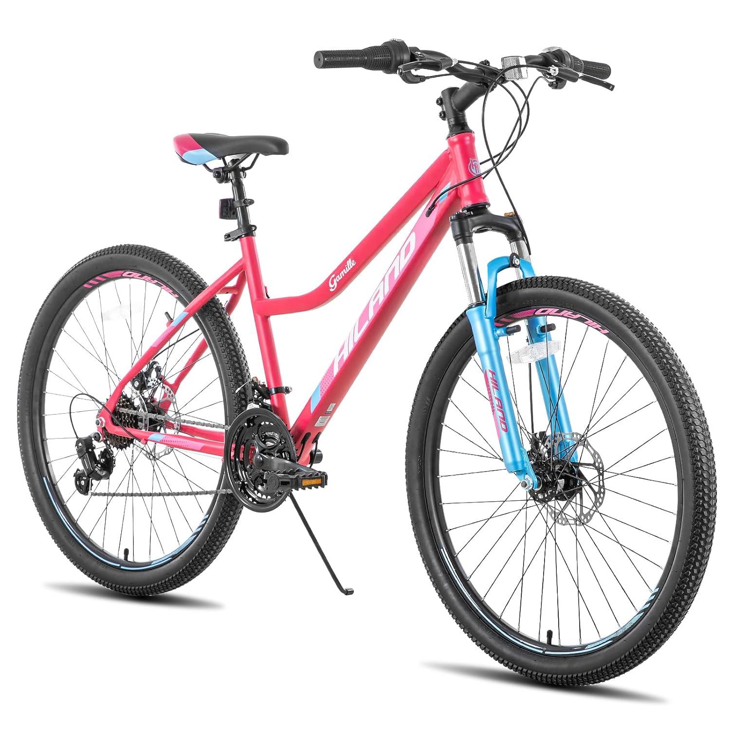 Hiland 26 Inch Womens Mountain Bike, with Step-Through Frame, 21 Speeds, Suspension Fork MTB, Bicycle for Women Men Adult