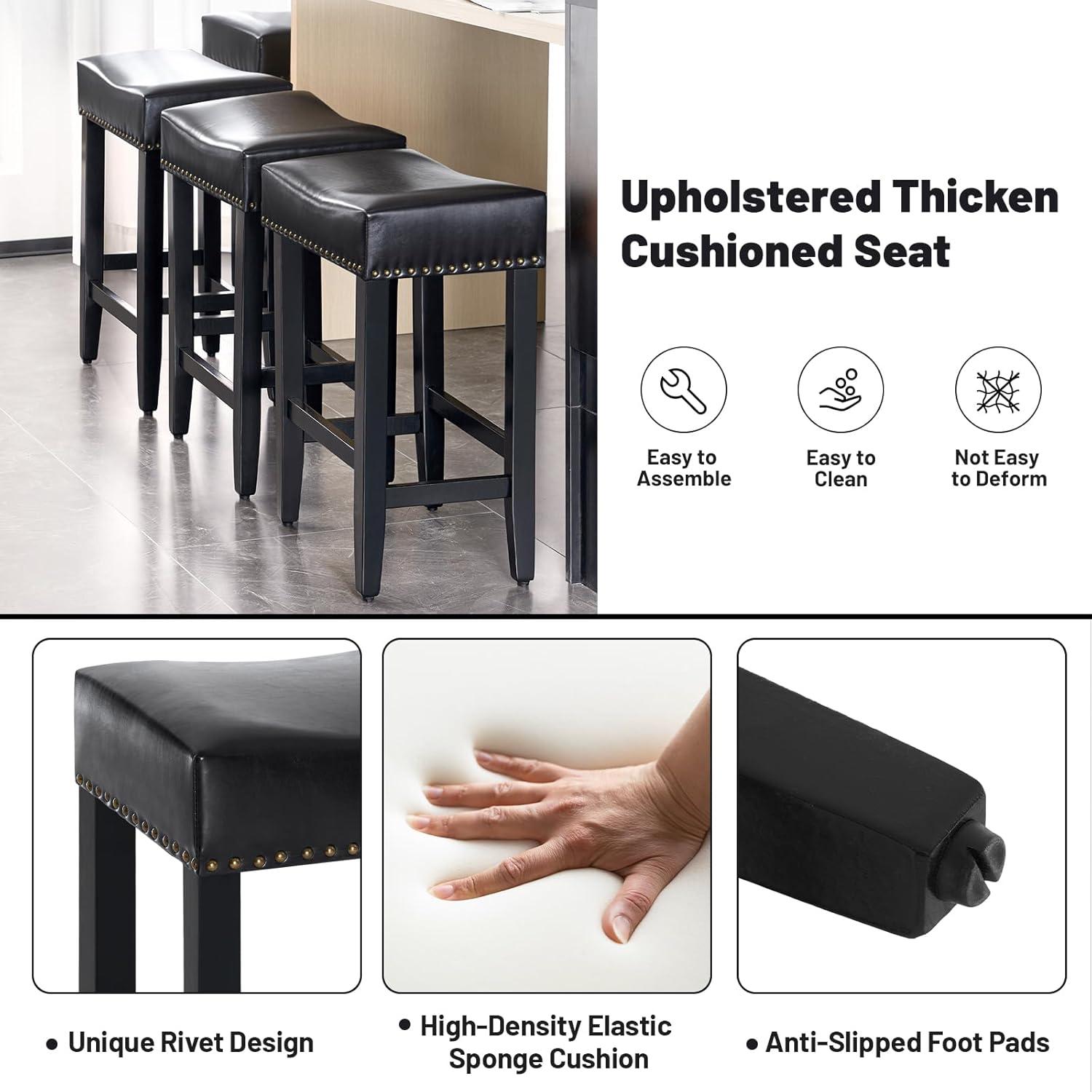 Furniliving 26" Backless Counter Stool Set of 4, Counter Height Bar Stools PU Saddle Stool, Black