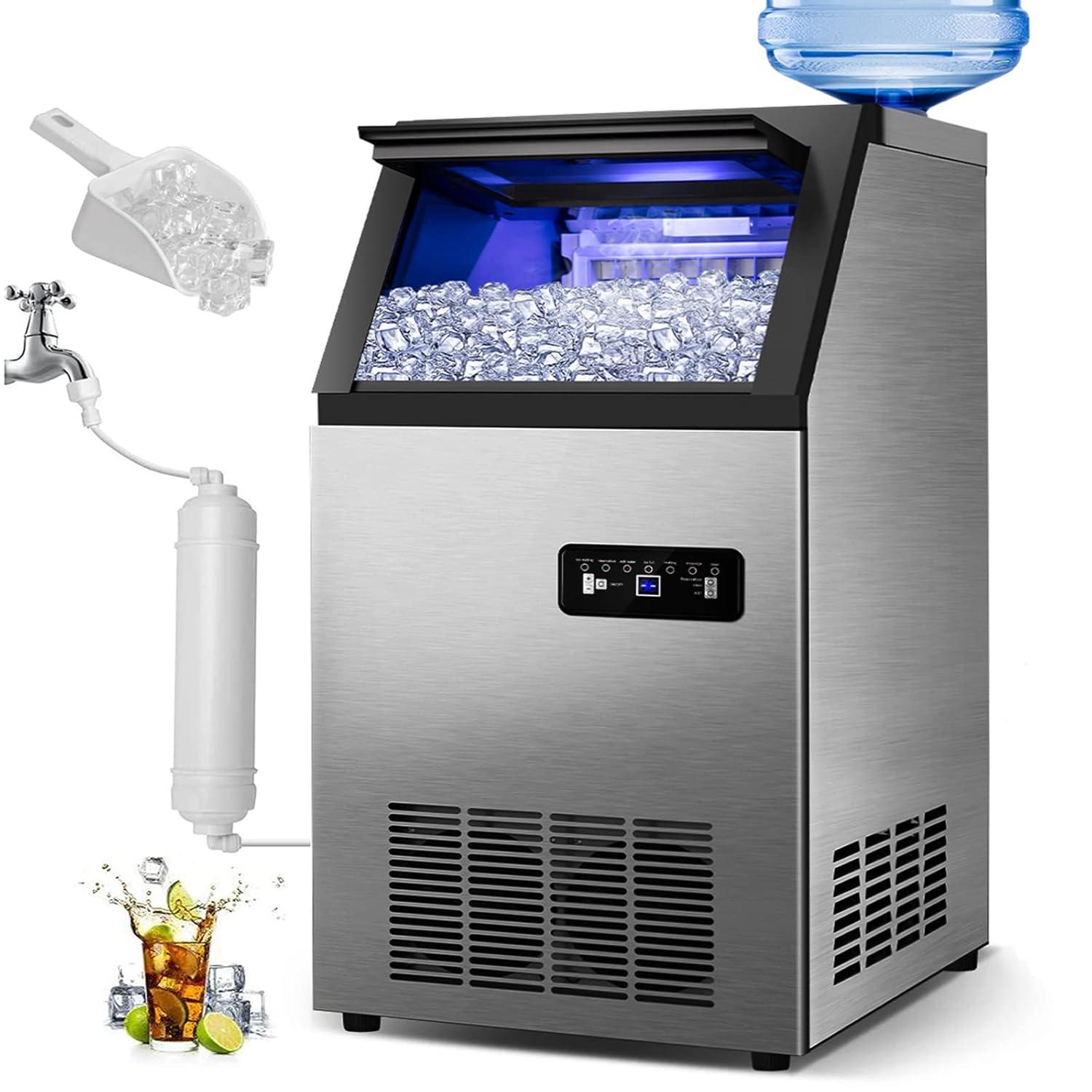 Stainless Steel Commercial Freestanding Ice Maker with 35lb Storage