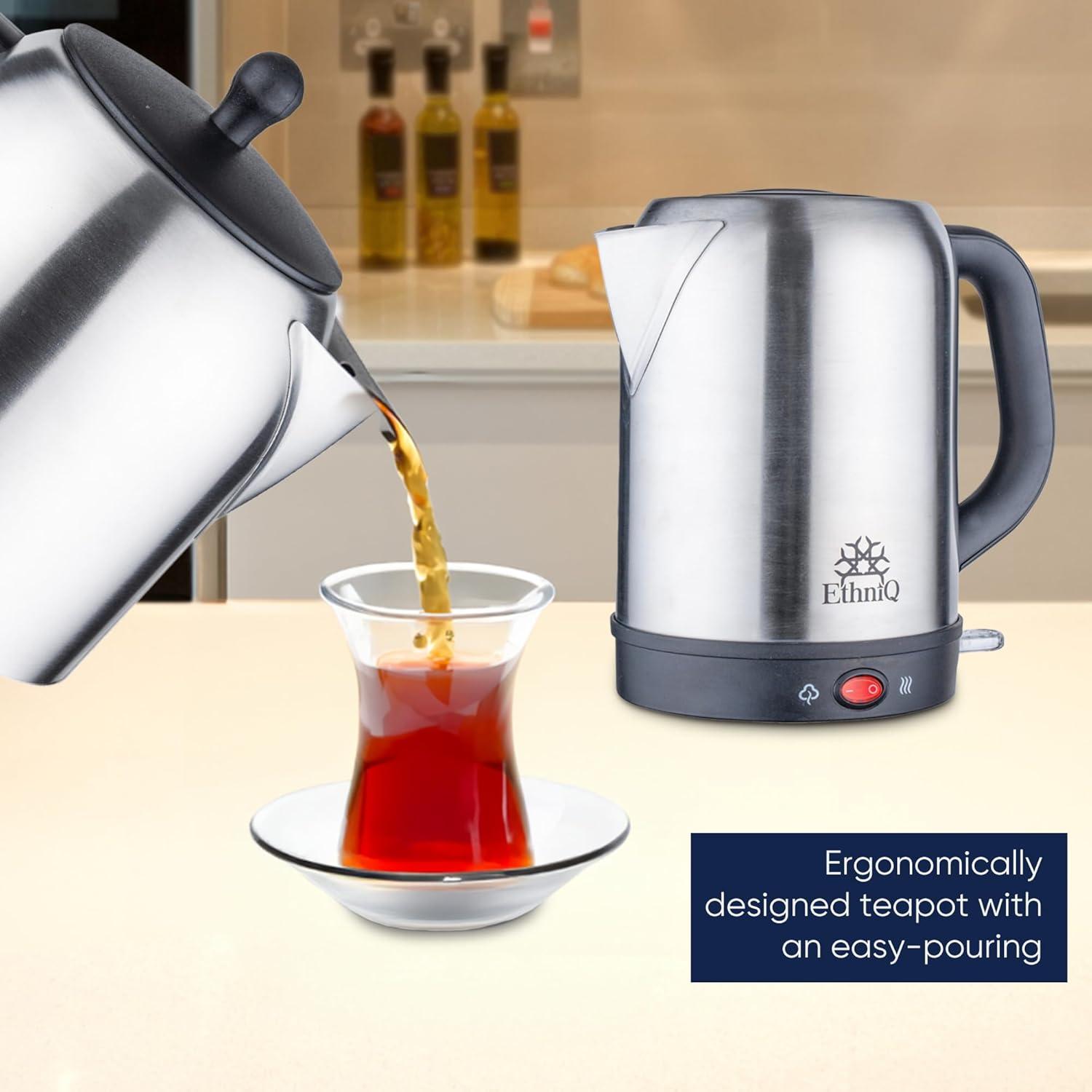 Ethniq TeaVibe Electric Turkish Tea Maker - Stainless Steel 120V Double Pot Kettle & Infuser, Boil-Dry Protection, Auto Shut-Off & Keep Warm Function, 1.7L Kettle + 1L Teapot Capacity