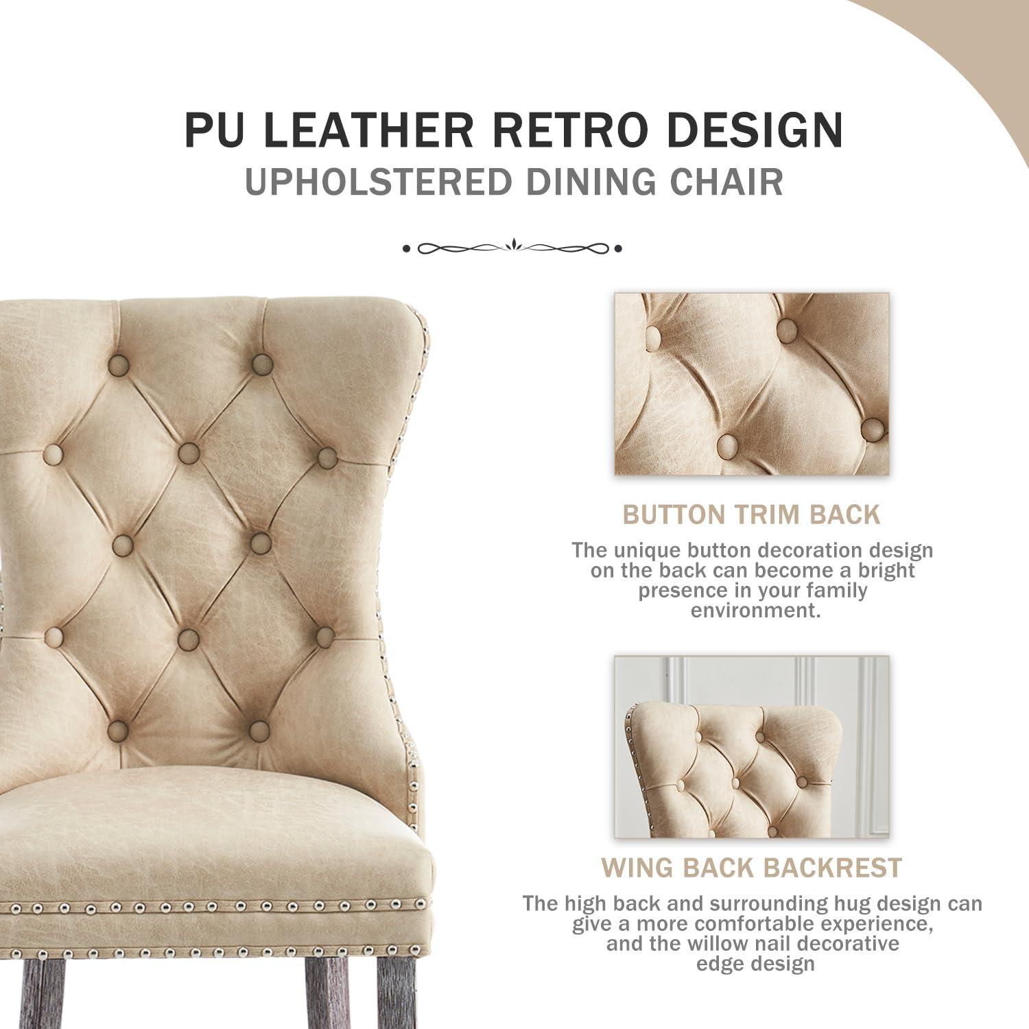 BELLEZE Upholstered Dining Chairs Set of 2, Velvet Luxury Dining Room Chairs with Button Back, Nailhead Trim, Pull-ring, Solid Wood Legs for Kitchen, Living Room, Restaurant - Chandler (Beige)