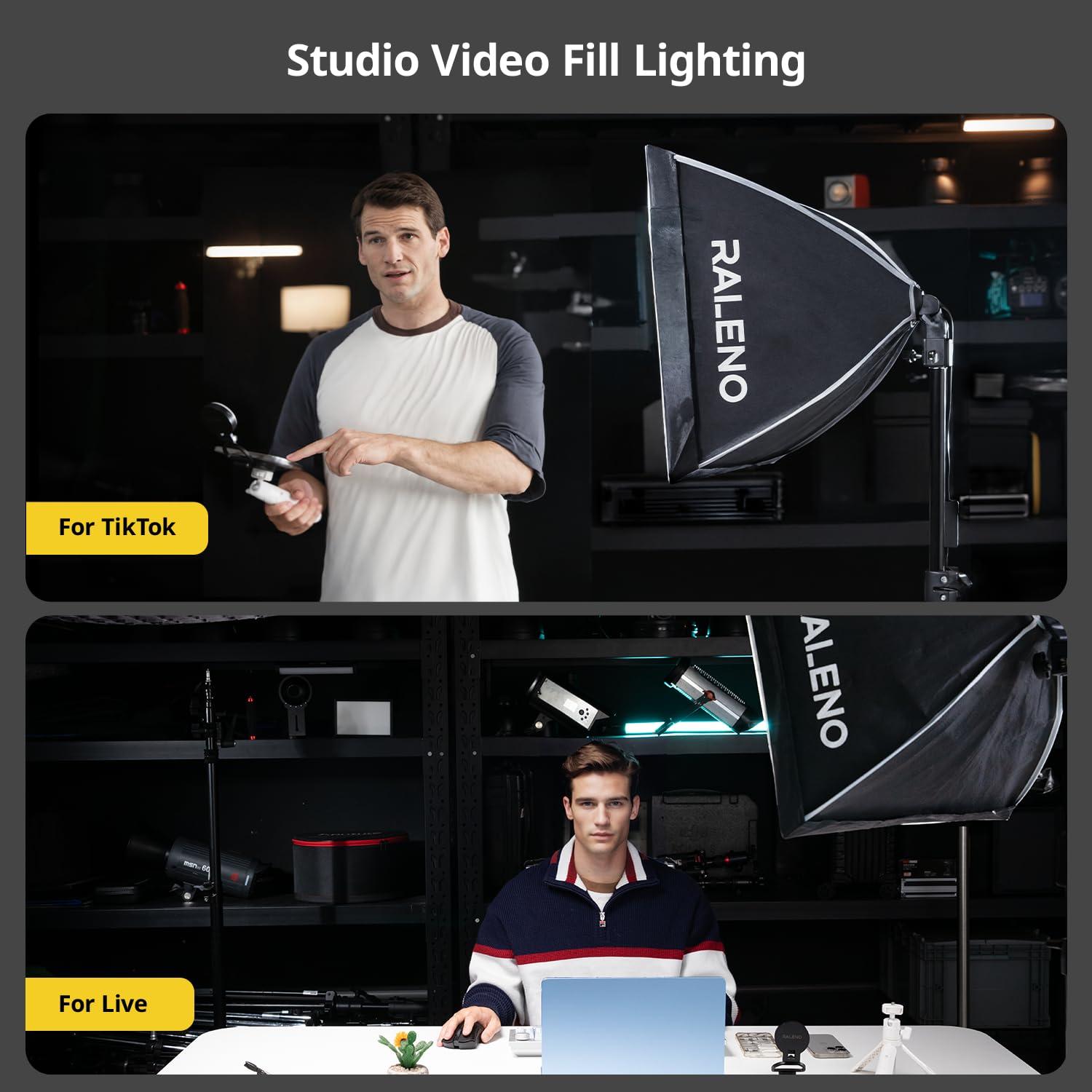 RALENO Softbox Photography Lighting Kit, 16'' x 16'' Softbox Lighting for TikTok with LED Bulb (50W | 5500K | 97 CRI | TLCI≥97), Continuous Lighting for Video Recording & Photography Shooting
