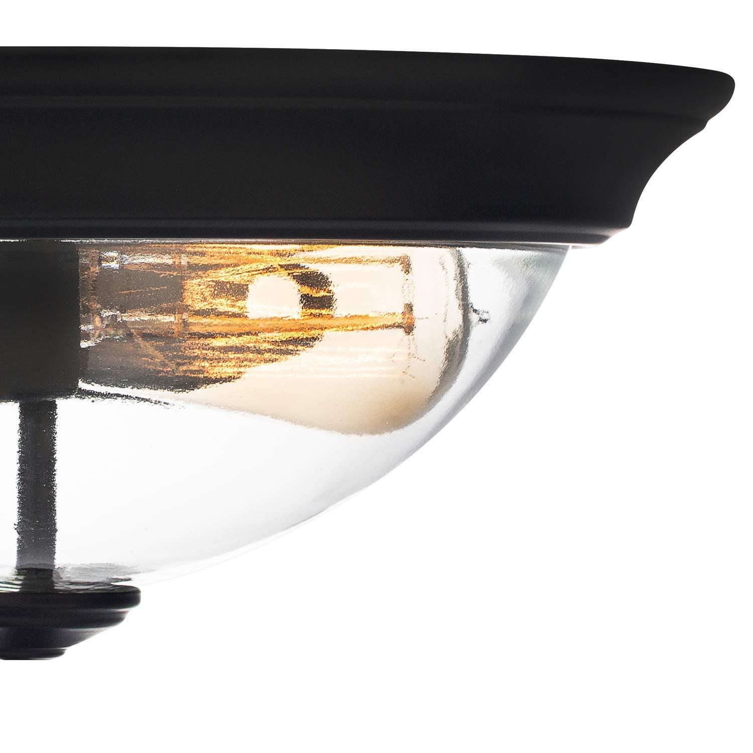14.25" Clear Glass and Bronze Drum LED Ceiling Light