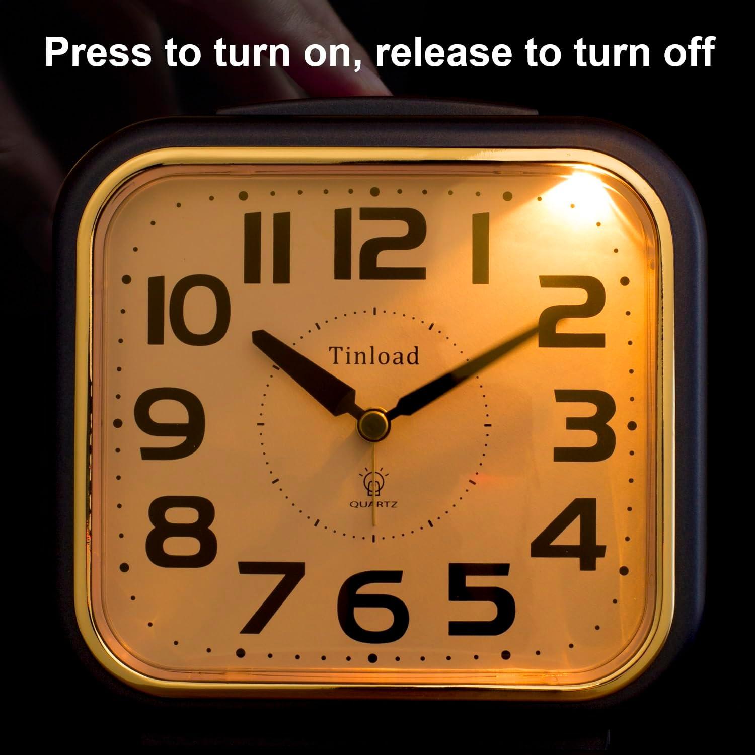 5.5" Silent Analog Alarm Clock Non Ticking, Gentle Wake, Beep Sounds, Increasing Volume, Battery Operated Snooze and Light Functions, Easy Set, Black (Best for Elder)