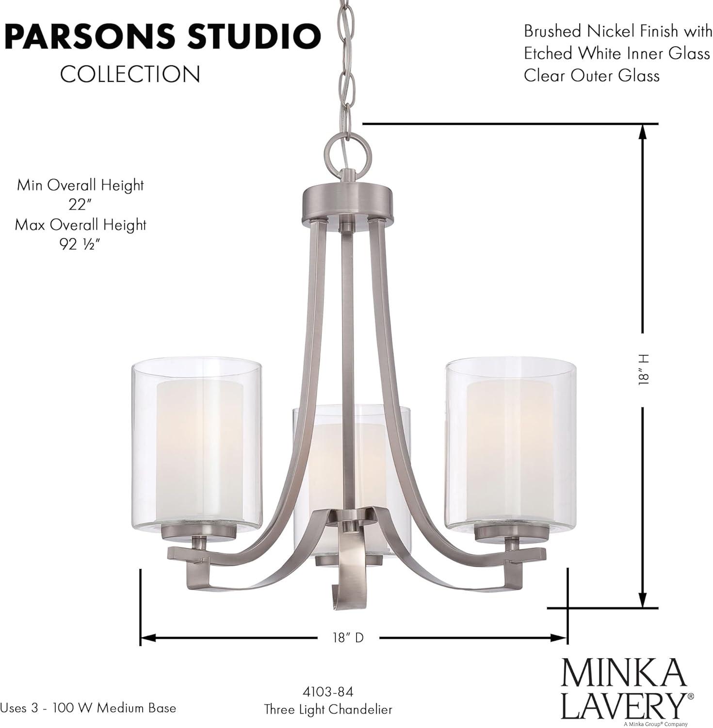 Minka Lavery 4103-84 Parsons Studio 3 Light Chandelier in Brushed Nickel