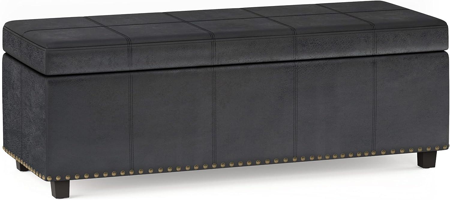 Transitional Distressed Black Tufted Large Storage Footstool