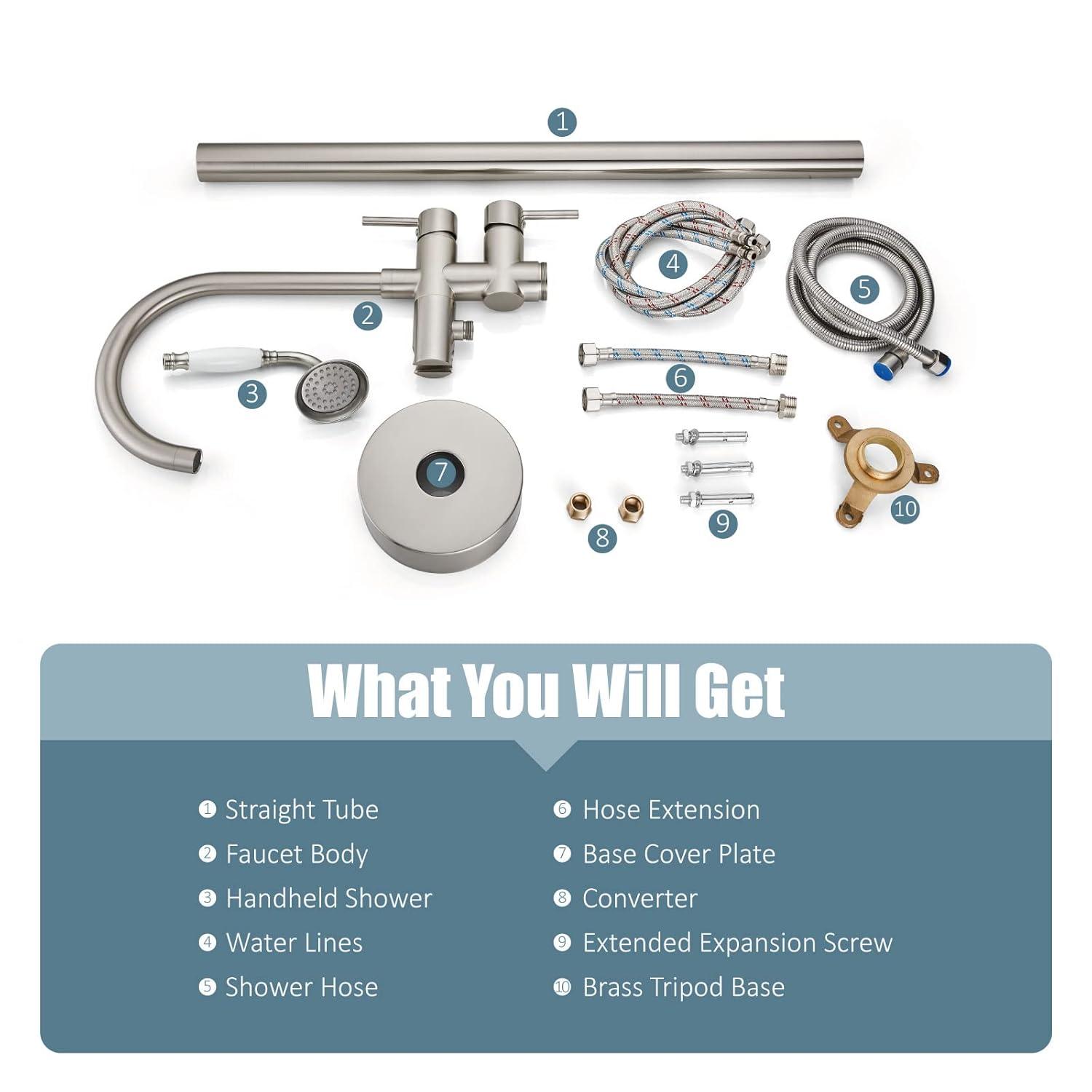 Aolemi Floor Mount Bathtub Faucet Freestanding Tub Filler Standing High Flow Shower Faucets with Ceramic Handheld Brushed Nickel