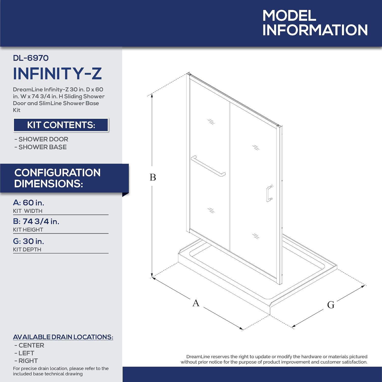 Infinity-Z 60" W x 30" D x 74.75" H Semi-frameless Sliding Shower Kit