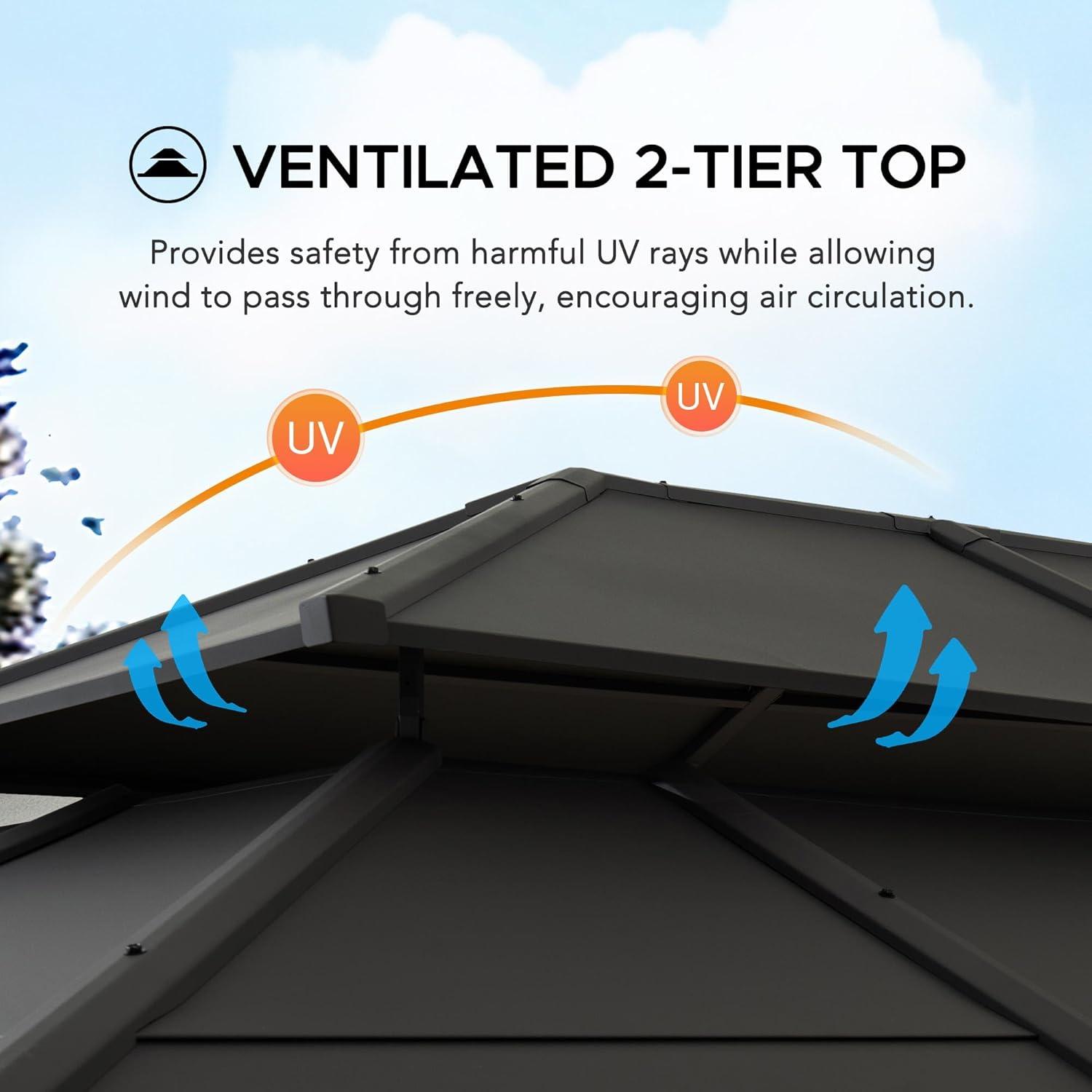 Sunjoy Sunjoy Hardtop Gazebo 12 x 16 ft. Outdoor Gazebo, Heavy Duty Steel Frame Gazebo, Double Tiered Metal Gazebo with Ceiling Hook and Removable Netting Sidewalls