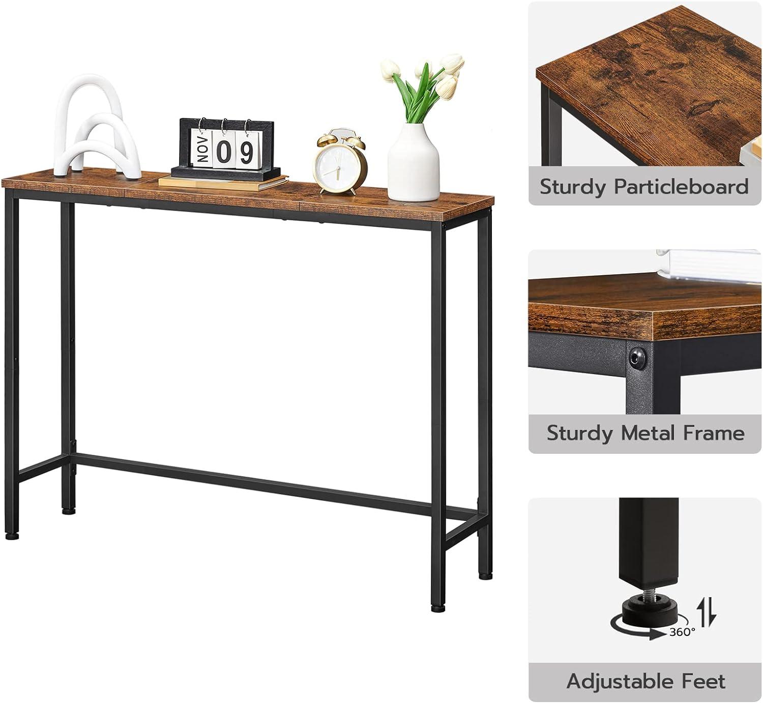 Rustic Brown and Black Wood Metal Console Table with Storage