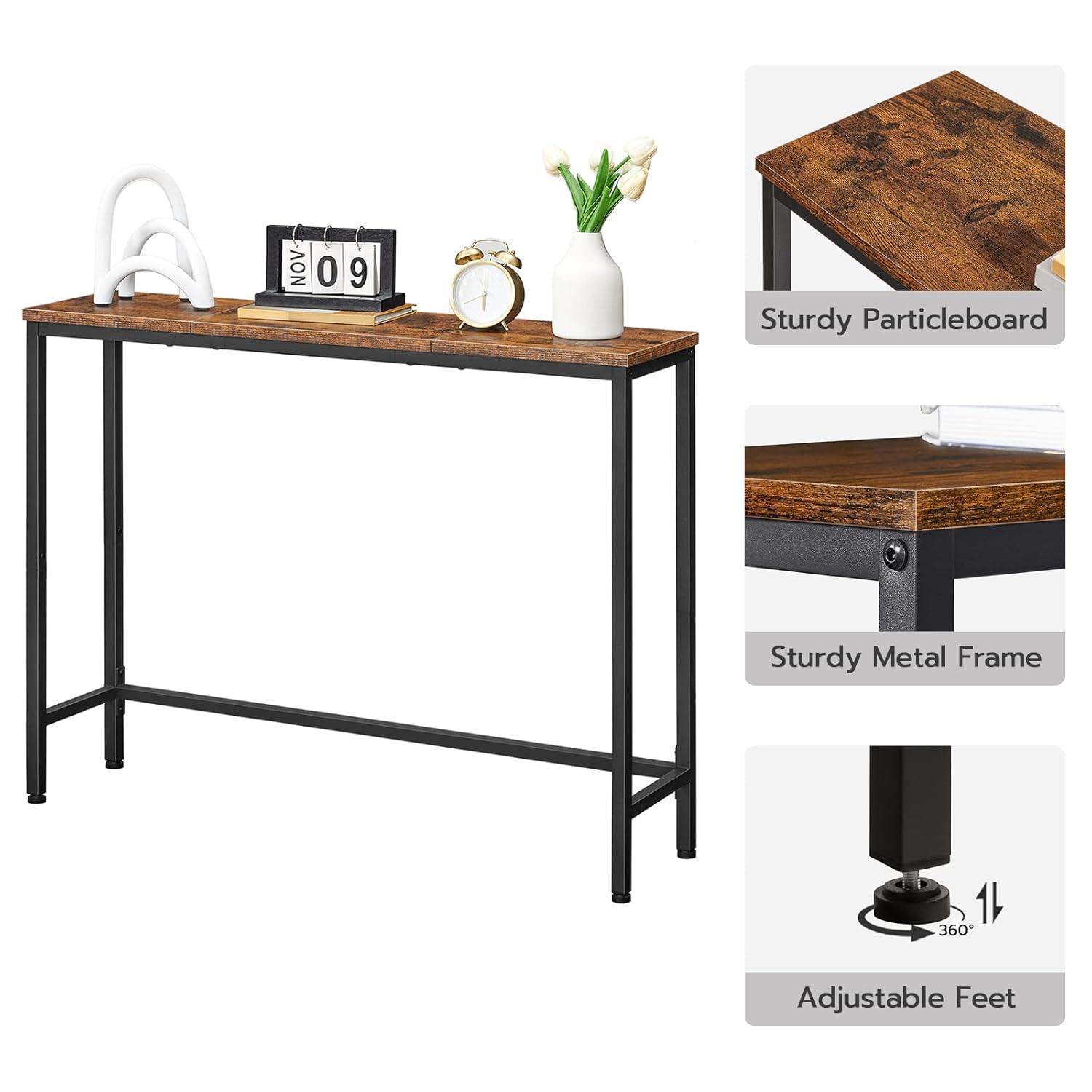 HOOBRO Console Table, Sofa Table with Support Bar, Hallway Entrance Table for Living Room, Entryway, Corridor, Sturdy, Easy Assembly, Wood Look Accent Table, Rustic Brown and Black BF751XG01