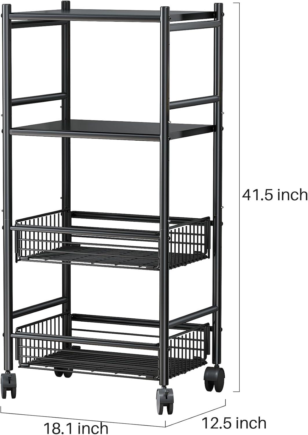 Black Metal 4-Tier Kitchen Microwave Stand with Storage