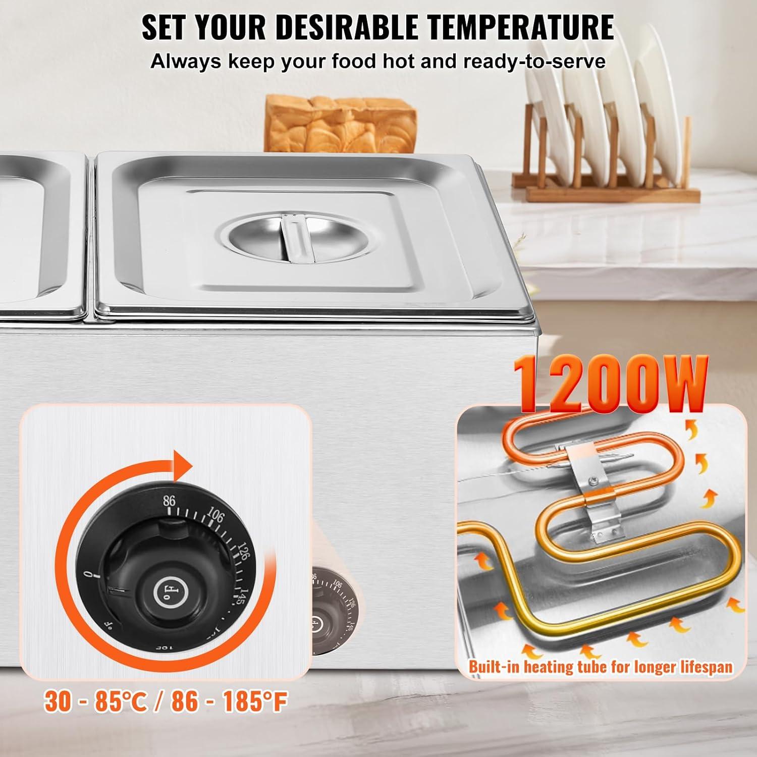 Latitude Run® Commercial Electric Food Warmer 2-Pan Countertop Buffet 18QT Bain Marie